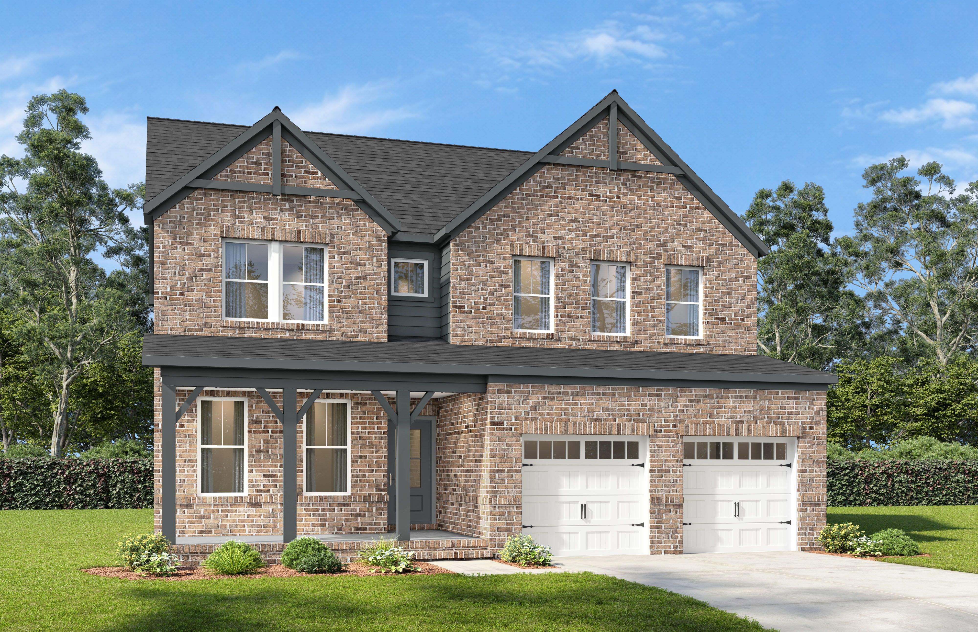 Two-story brick elevation of The Willow B-BF by Davidson Homes in Mt. Juliet, TN with 2-car garage