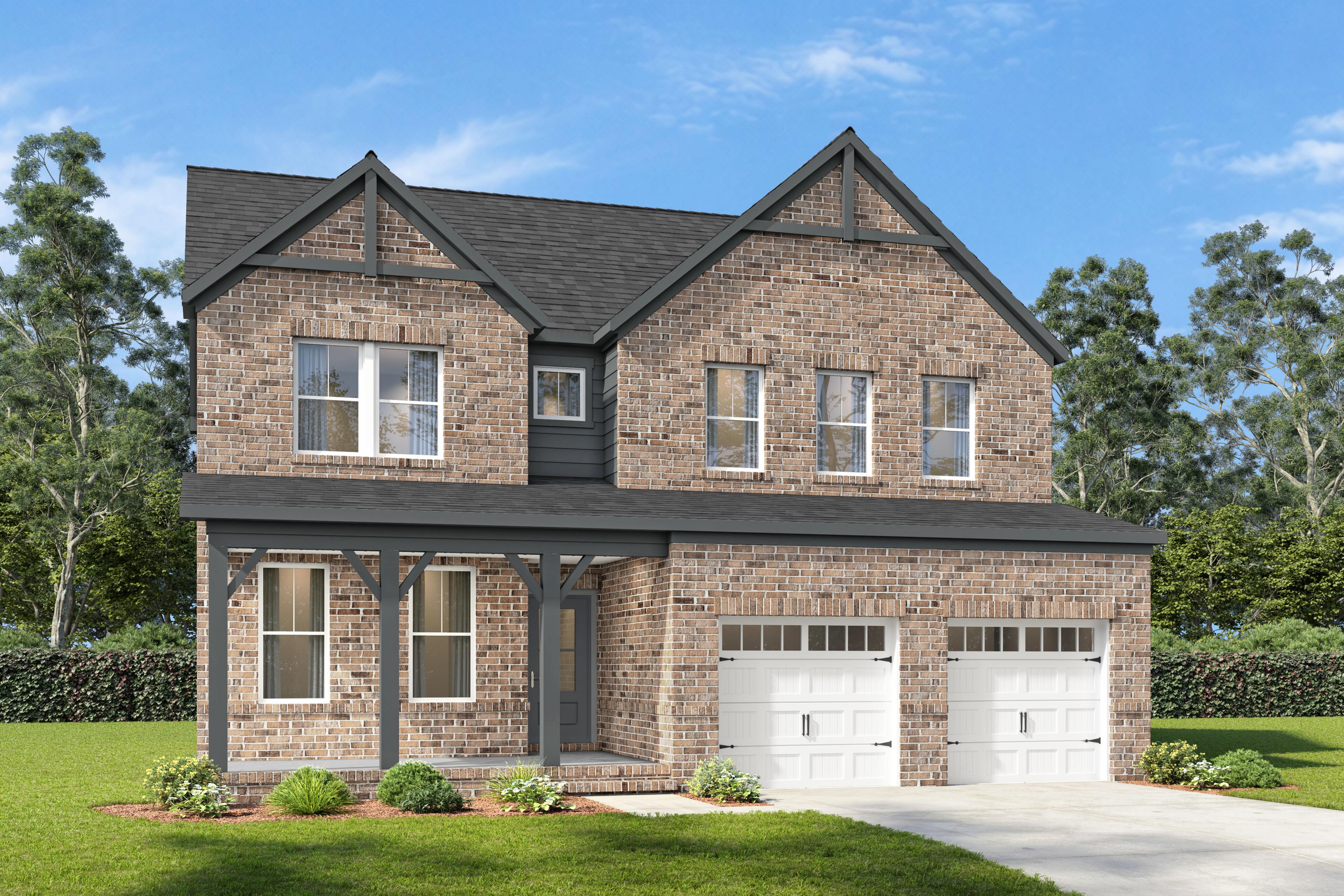 Two-story brick elevation of The Willow B-BF by Davidson Homes in Mt. Juliet, TN with 2-car garage