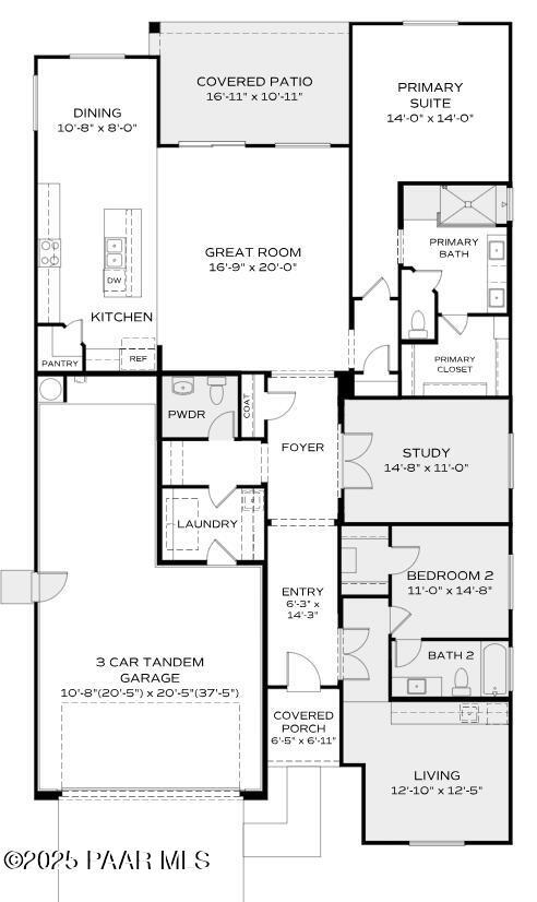 The Harmony C floor plan: 2-bedroom, 2,146 sq ft single-story home with great room, kitchen, 3-car garage in Prescott Valley, AZ