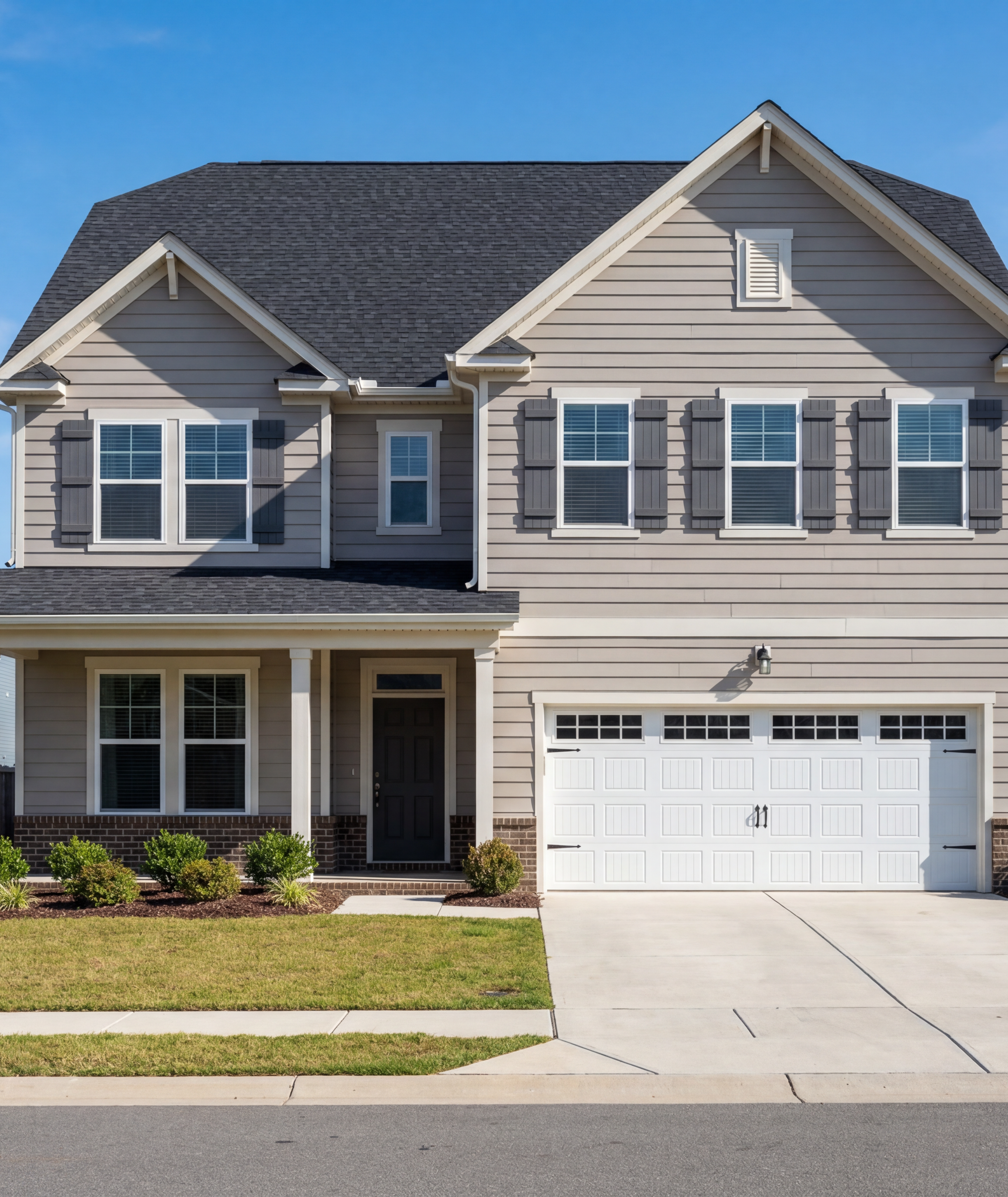 Two-story single-family home exterior by Davidson Homes at Sage on North Main in Wake Forest, NC with a two-car garage.