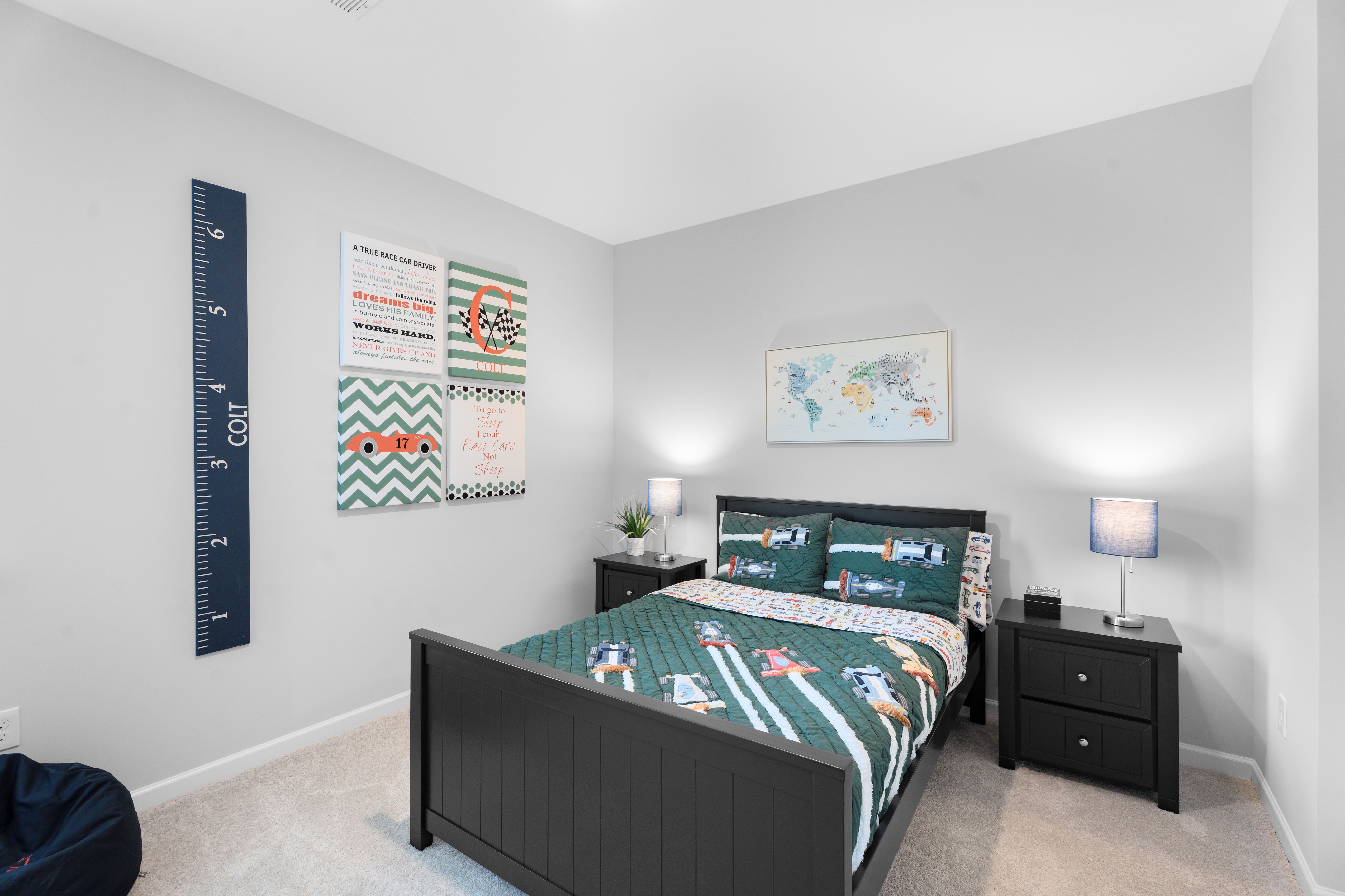 Secondary bedroom boys room with green bed