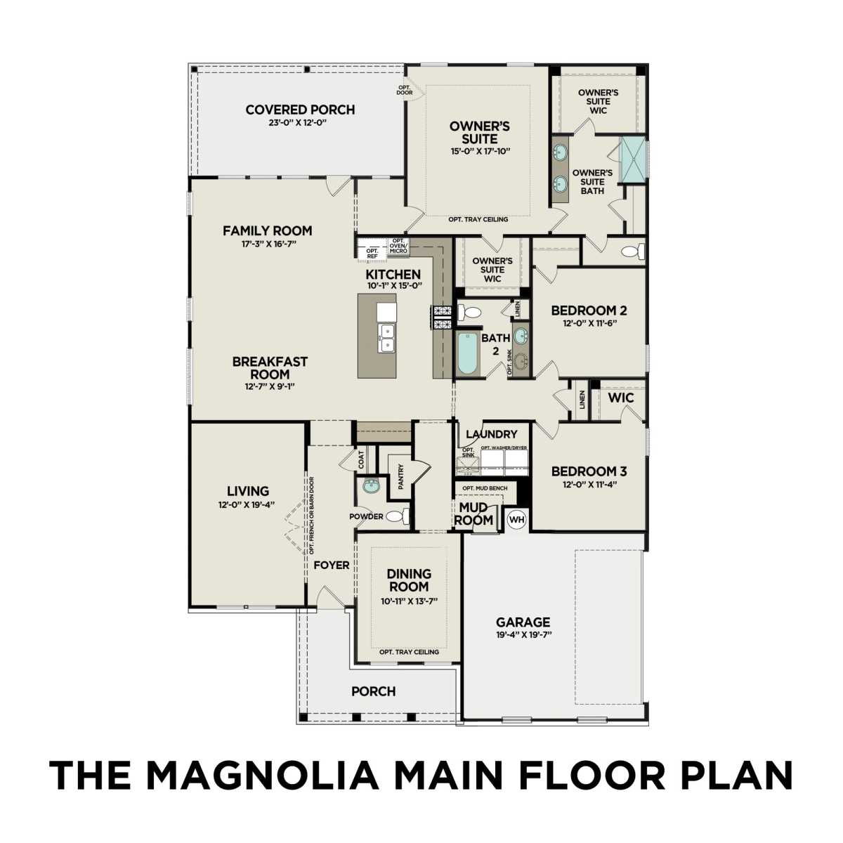 1 - The Magnolia C – Side Entry floor plan layout for 209 Evetor Road in Davidson Homes' Everleigh community.