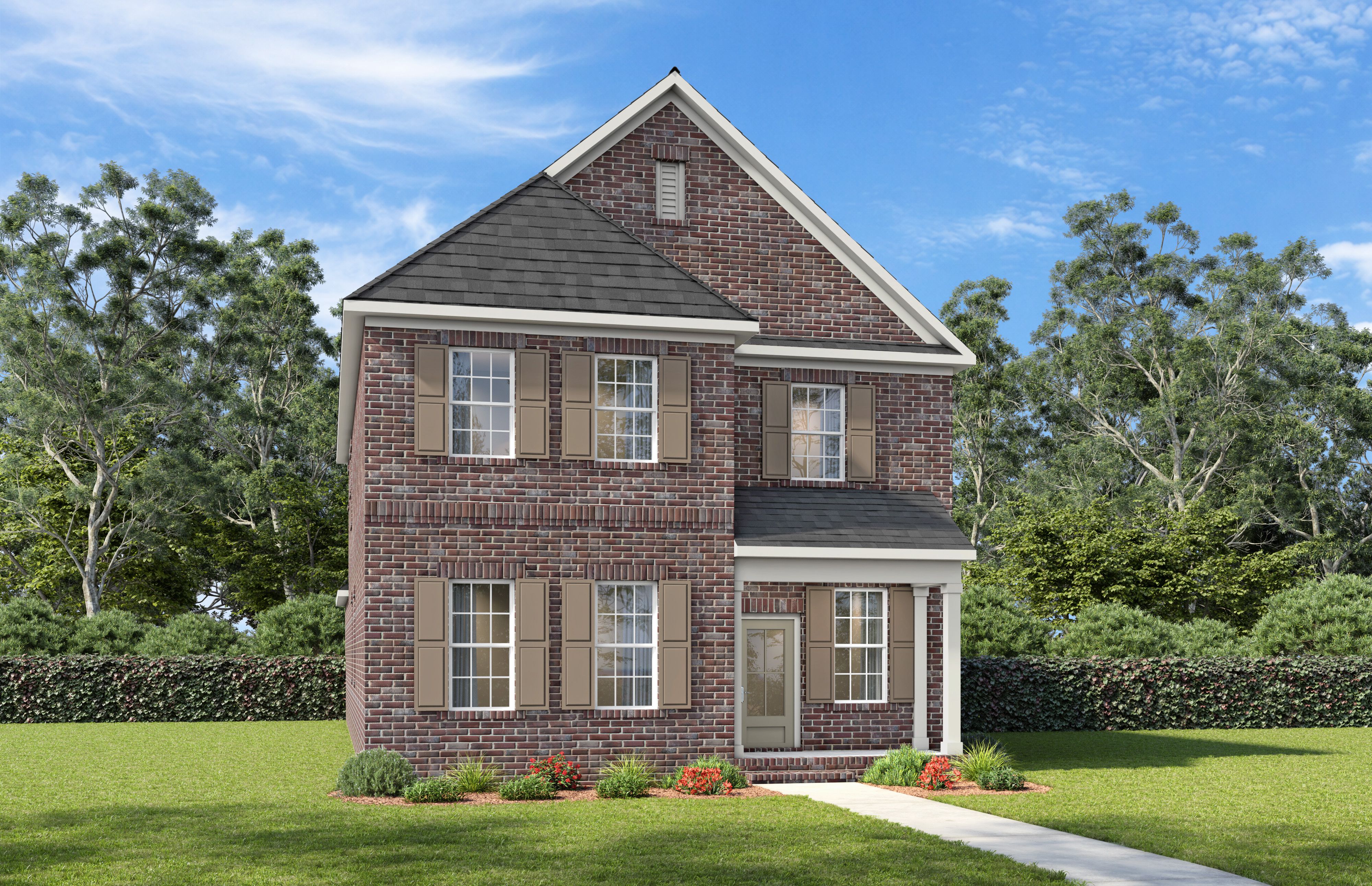 Two-story brick elevation of The Oakmont by Davidson Homes, a 4-bedroom single-family home in Mt. Juliet, TN with covered porch.
