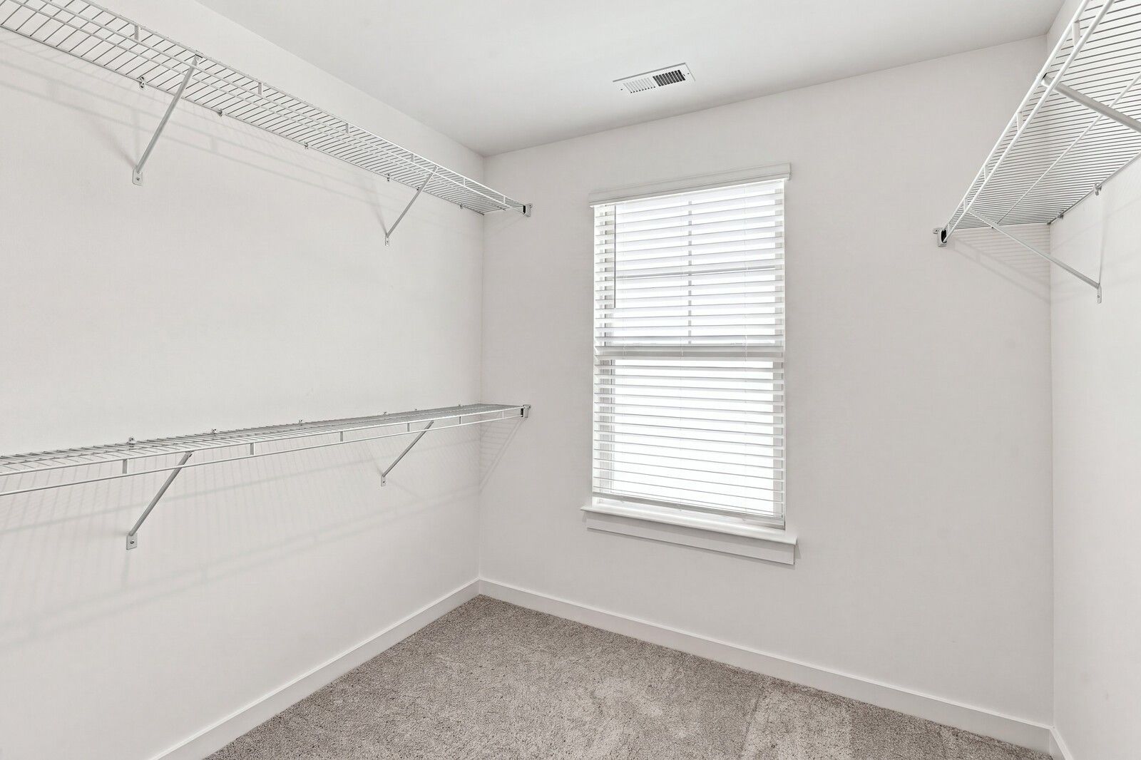 Spacious walk-in closet with wire shelving and natural light in Davidson Homes The Willow C plan, Gallatin, TN