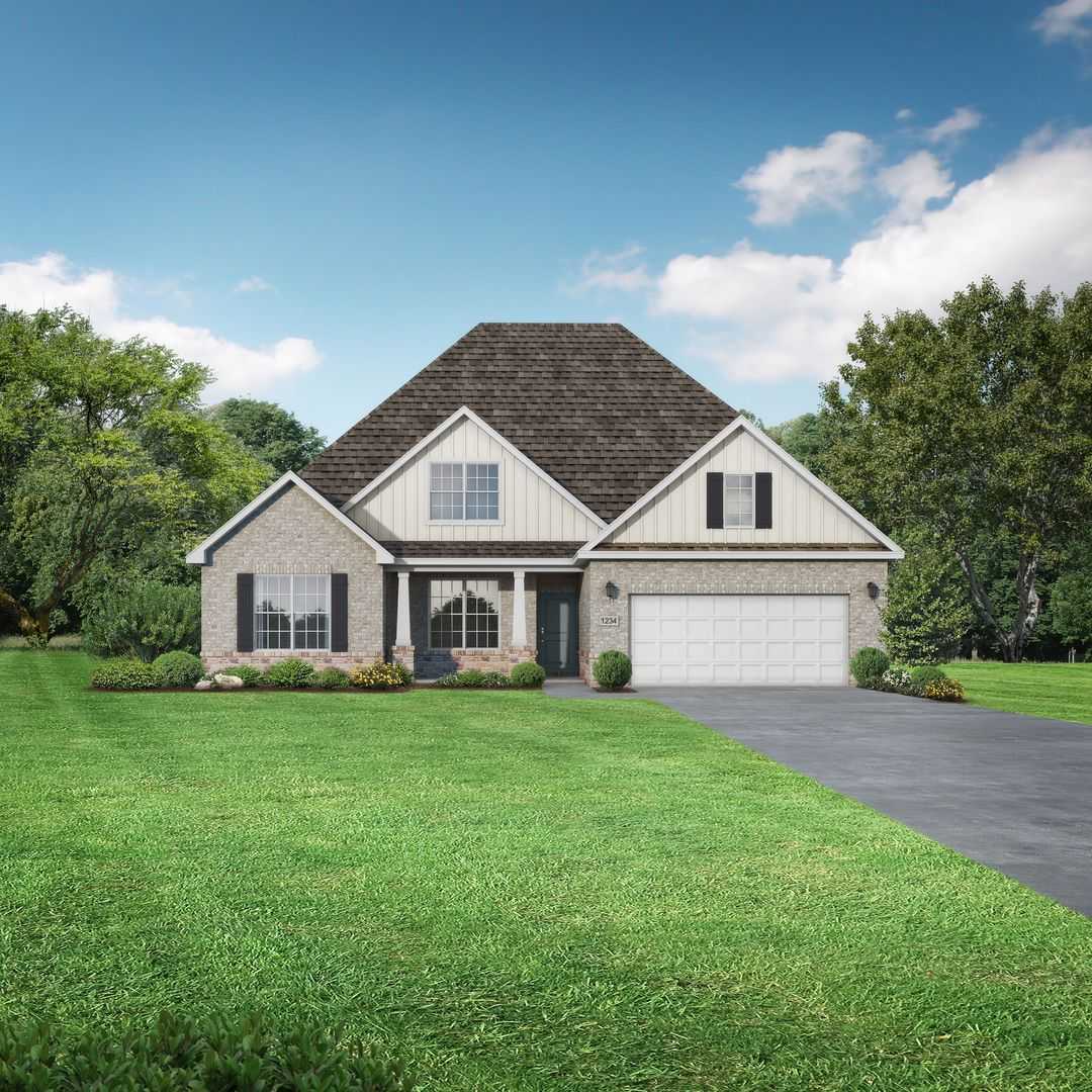 Charming brick and siding 1-story home with 3-car garage, covered porch, and landscaped yard in Waverly Estates, Josephine, Texas - The Rockford D