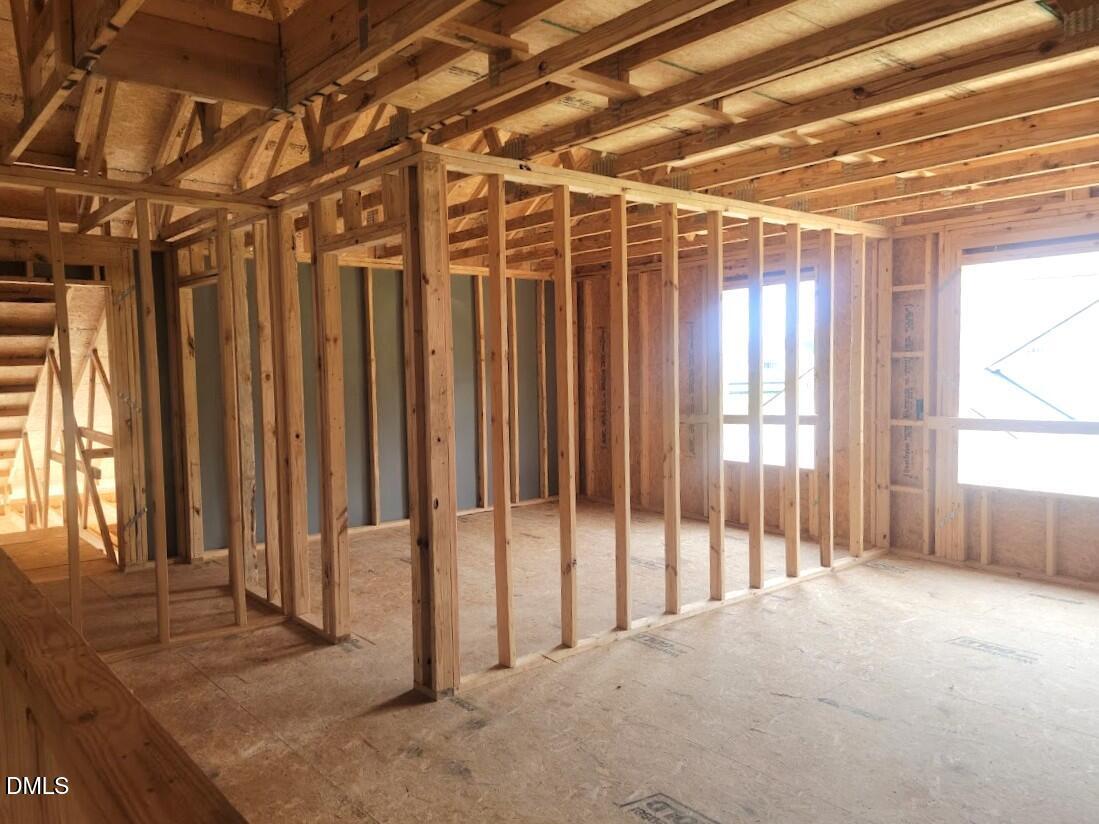 Wooden framing of Birch II A floor plan under construction in new Davidson Homes build on Tobacco Road, Angier, NC.