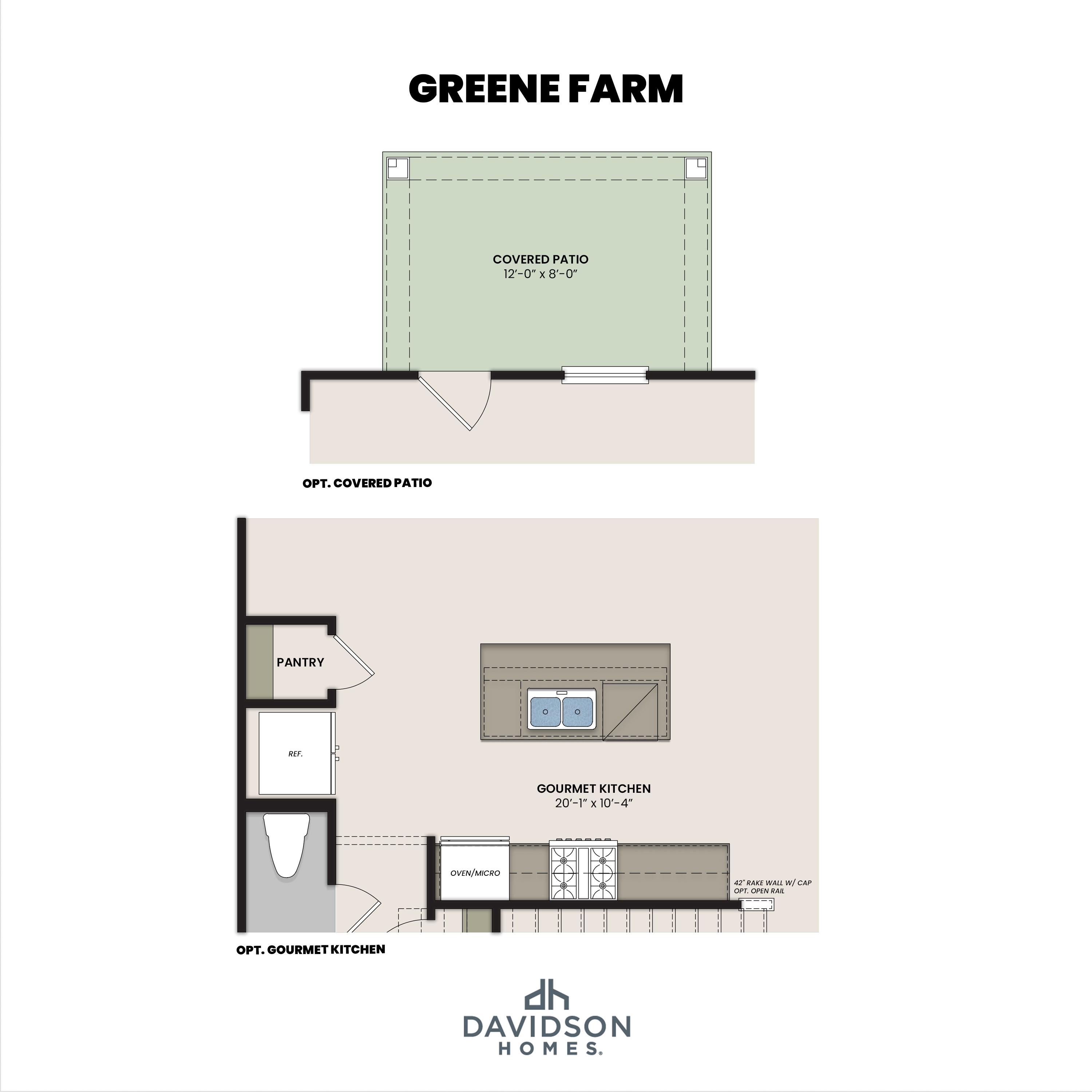 Optional gourmet kitchen and covered patio floor plan layout for The Charlotte C home design by Davidson Homes.