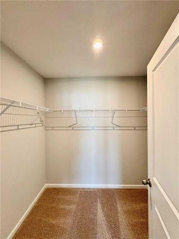 Spacious walk-in closet with wire shelving and beige walls in master suite, Davidson Homes The Monroe B, Emerson, GA