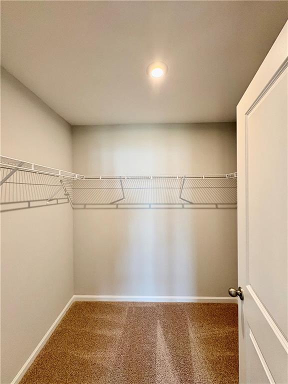 Spacious walk-in closet with wire shelving and beige walls in Davidson Homes The Monroe B, Emerson, Georgia