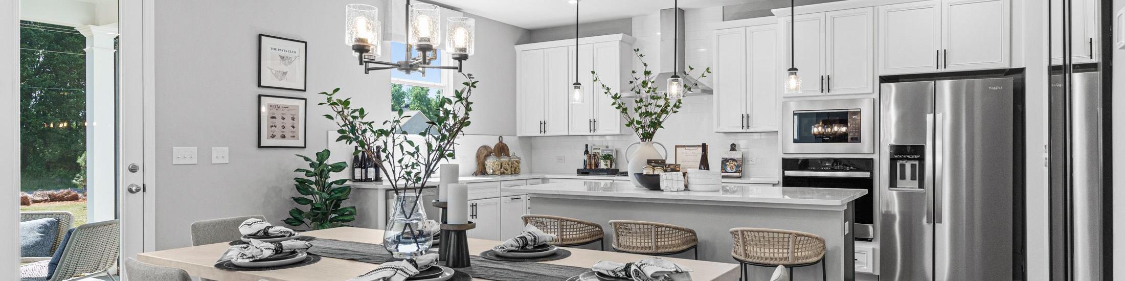 The Model Home Kitchen Representing Wehunt Meadows in Hoschton, GA