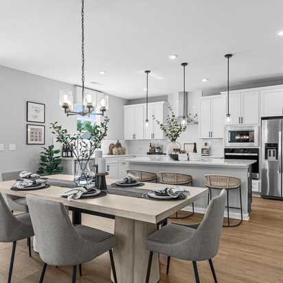 The Model Home Kitchen Representing Wehunt Meadows in Hoschton, GA