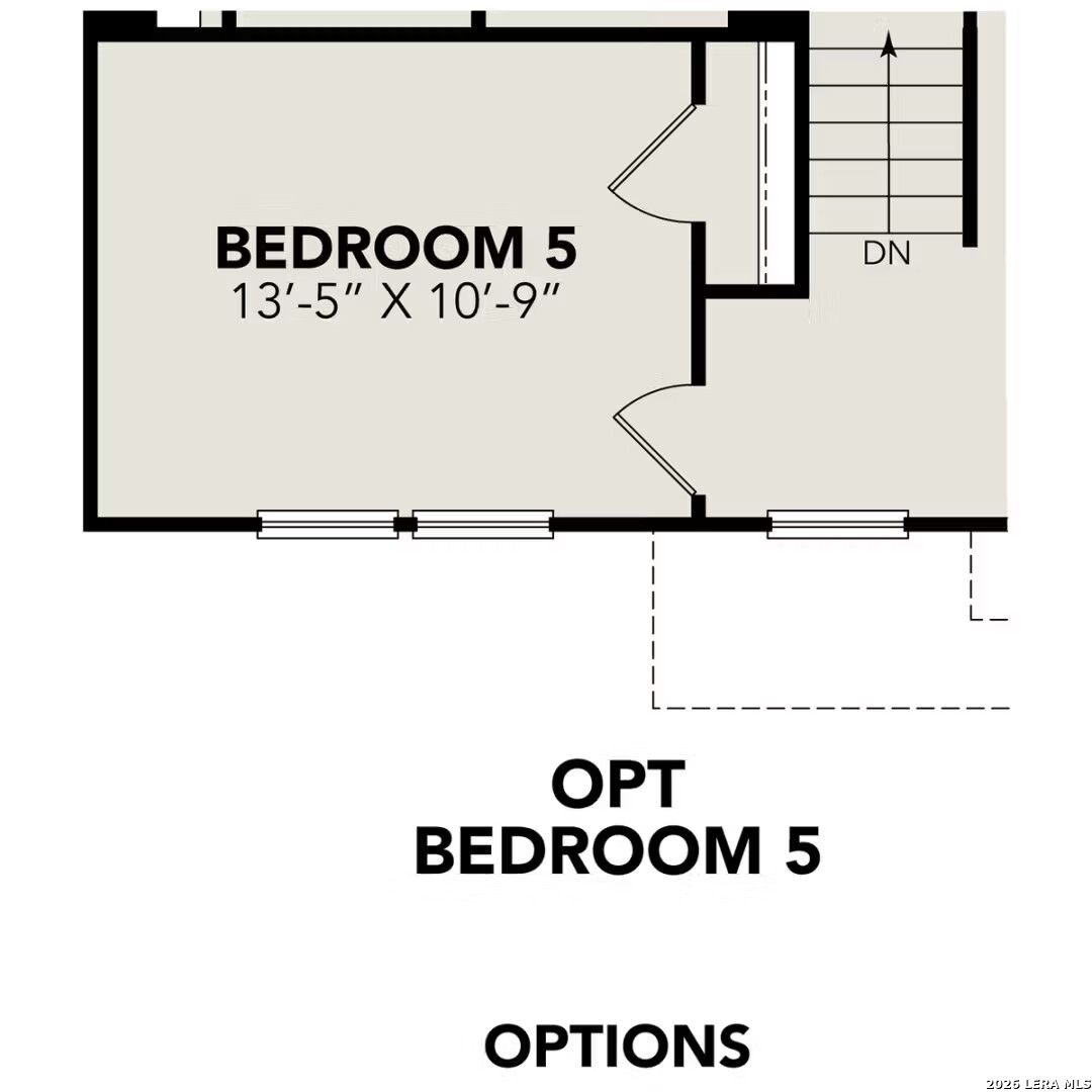 Second-floor floor plan with optional Bedroom 5 (13'-5" x 10'-9") in Davidson Homes The Murray H, Horizon Pointe, Converse, Texas