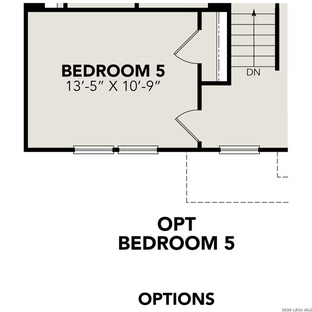Second-floor floor plan with optional Bedroom 5 (13'-5" x 10'-9") in Davidson Homes The Murray H, Horizon Pointe, Converse, Texas