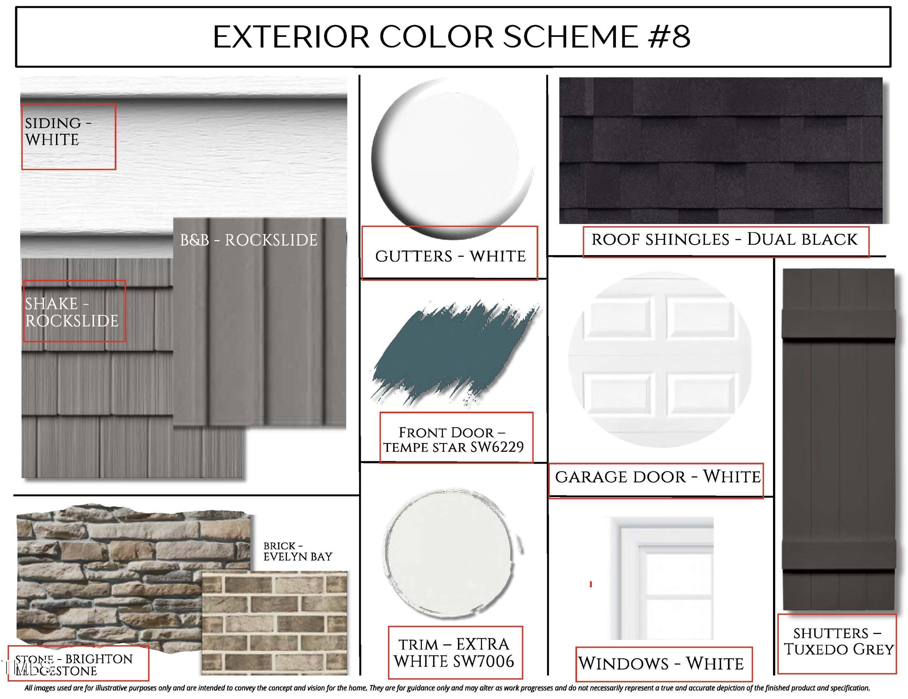 Exterior color scheme #8 for The Willow G: white Hardie siding, dual black roof shingles, tuxedo grey shutters in Davidson Homes Angier home