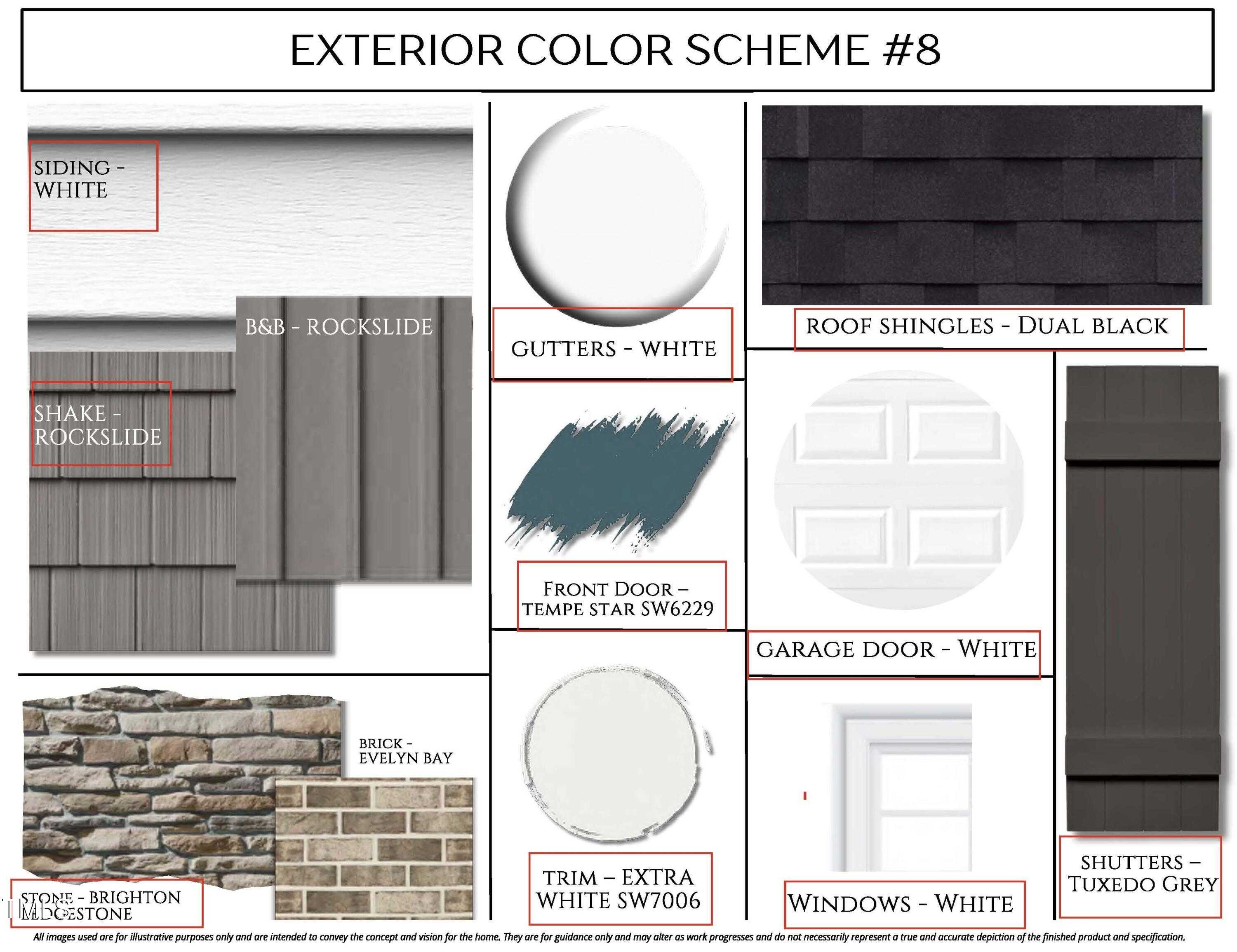 Exterior color scheme #8 for Davidson Homes Willow G: Rockslide Shake siding, Dual Black shingles, white trim in Angier, NC