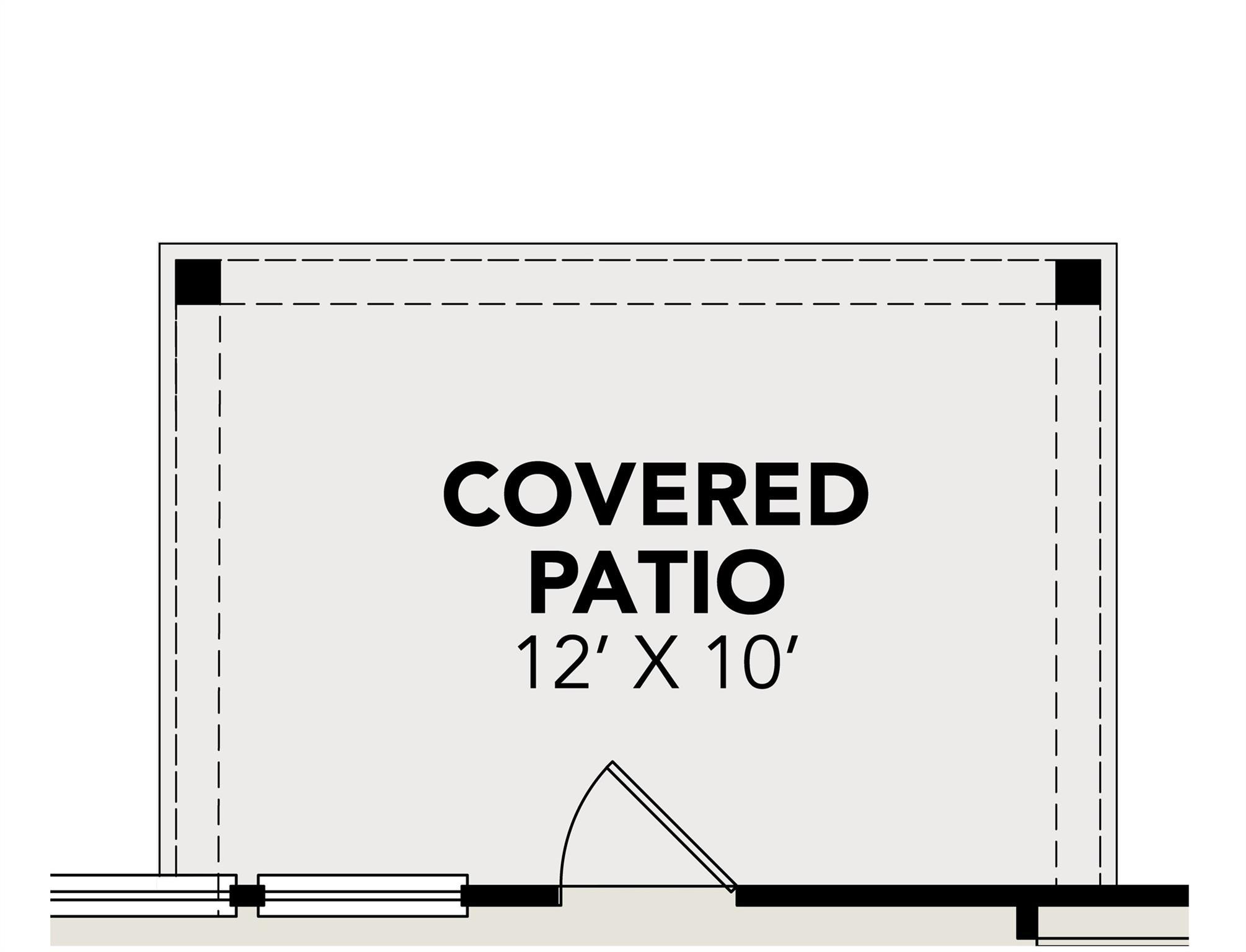Covered patio floor plan detail, 12' x 10', in Davidson Homes The Blanco F 4-bedroom home, Spring Branch Crossing, Conroe, Texas