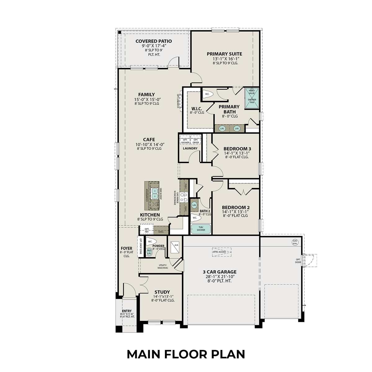 1 - The Riviera B with 3-Car Garage buildable floor plan layout in Davidson Homes' River Ranch Meadows community.