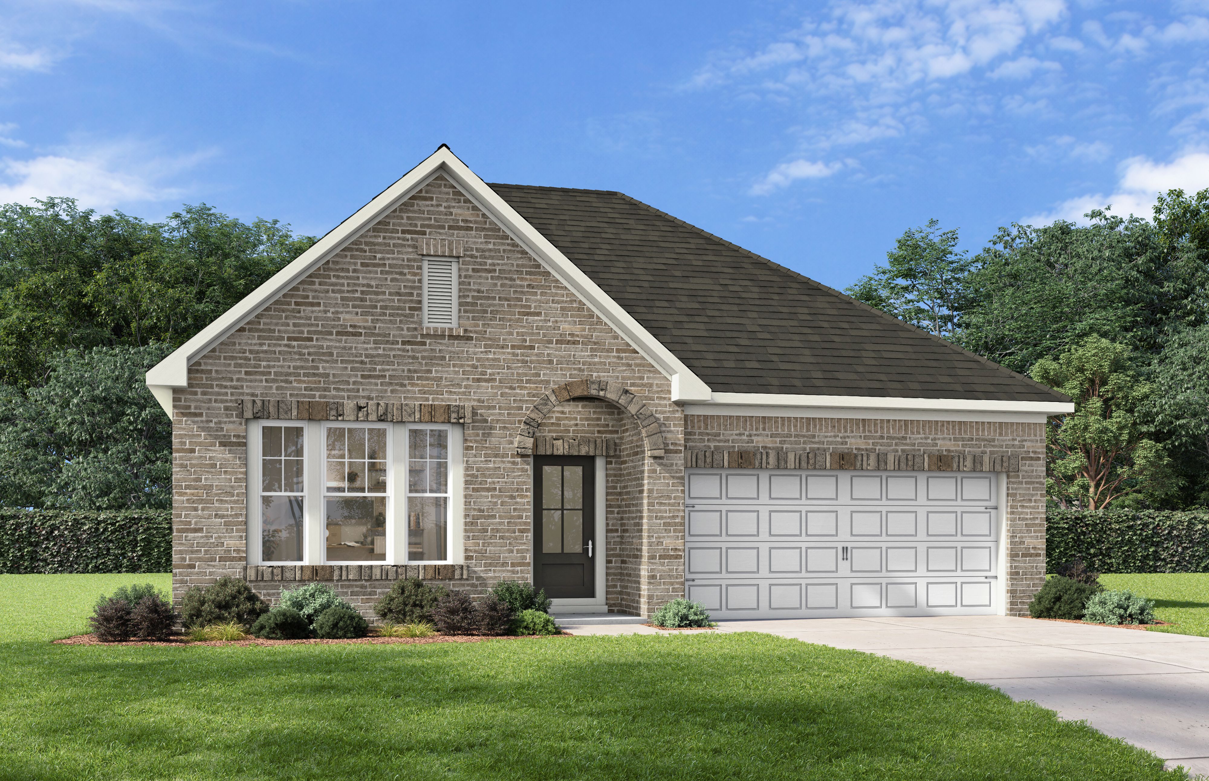 The Laurel O single-family home in Cullman, Alabama featuring a 1-story brick exterior and attached garage.