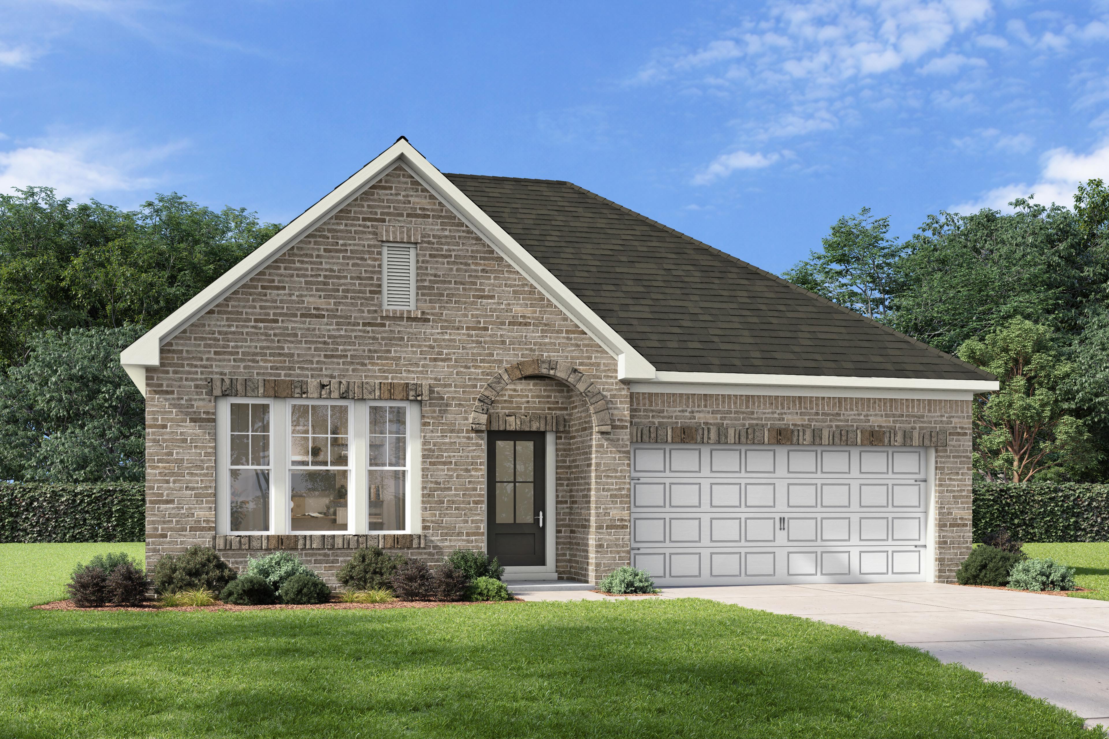 The Laurel O single-family home in Cullman, Alabama featuring a 1-story brick exterior and attached garage.