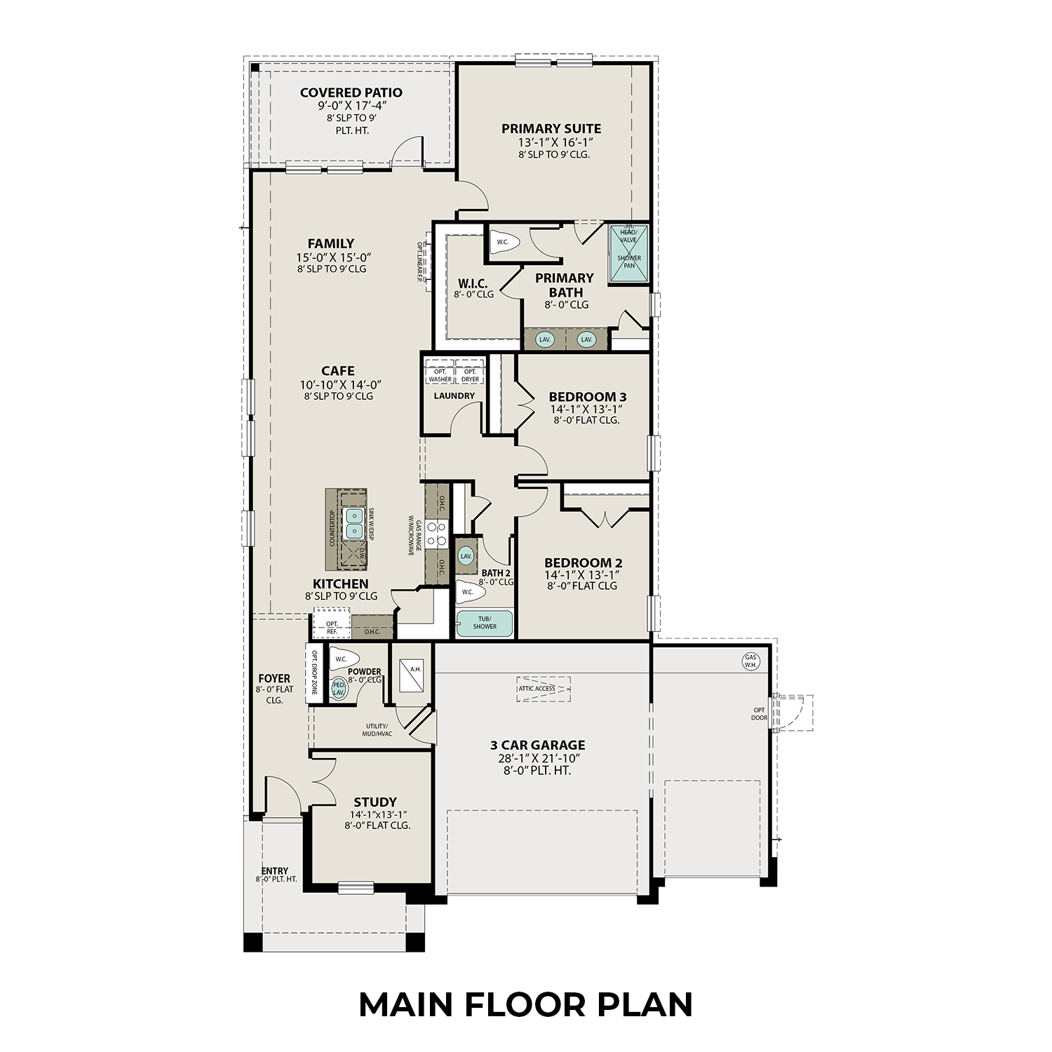 The Riviera C With 3-Car Garage Main Floor Plan