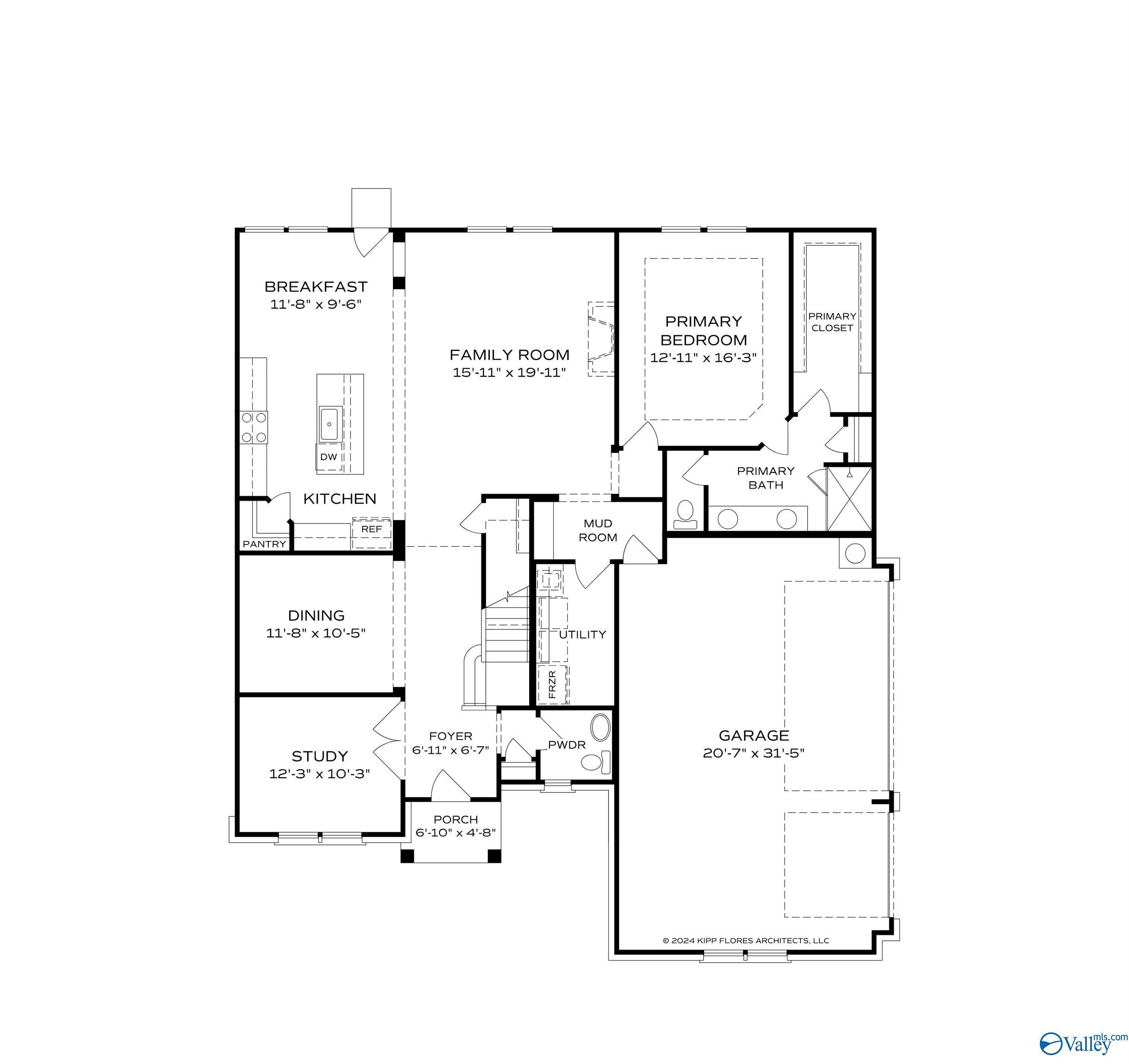 Detailed Dorado floor plan blueprint: 3-bedroom, 2.5-bath, 2,670 sq ft 2-story home with 3-car garage in Riverton Preserve, Huntsville, AL