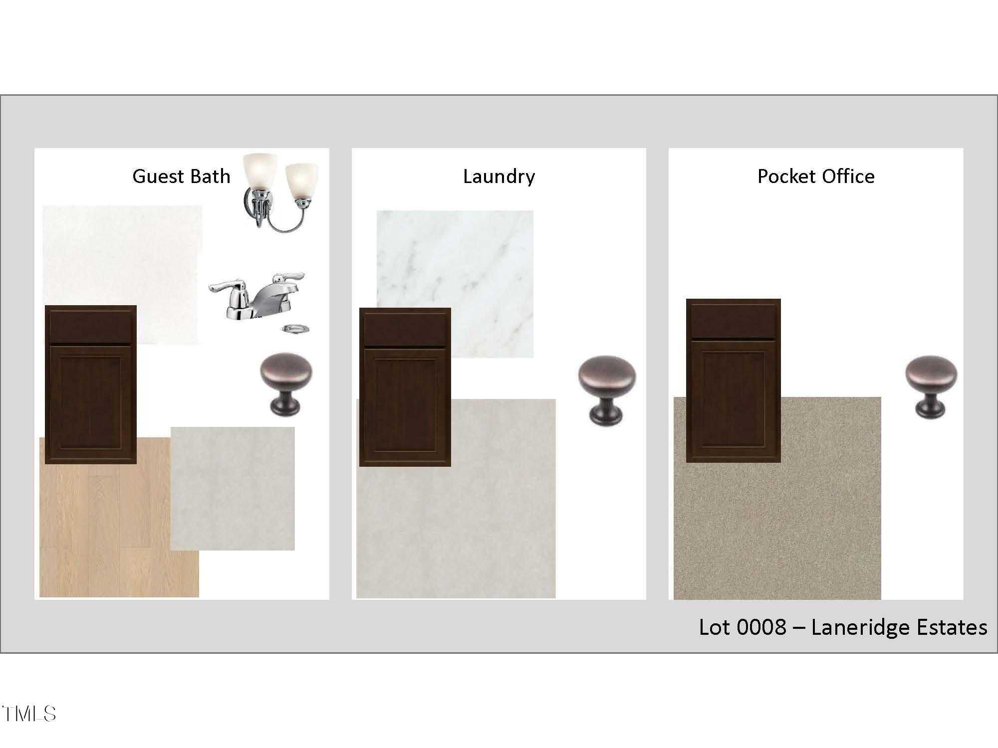 Guest bath with modern faucet and white subway tiles, laundry cabinets, pocket office in Davidson Homes Crawford C, Lot 008 Laneridge Estates, Raleigh NC