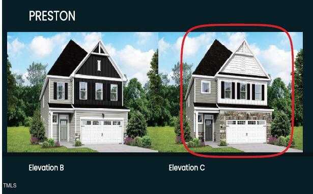 Modern two-story Preston Elevation C home with stone accents, 2-car garage by Davidson Homes in Gregory Village, Lillington, NC