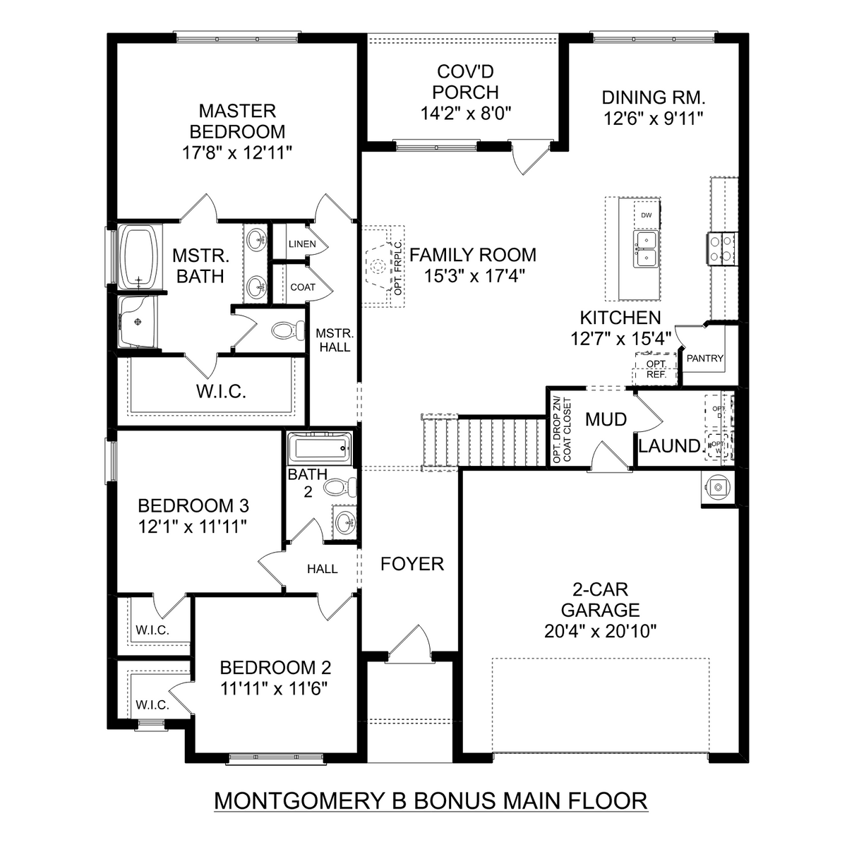 1 - The Montgomery B With Bonus buildable floor plan layout in Davidson Homes' Kendall Downs community.