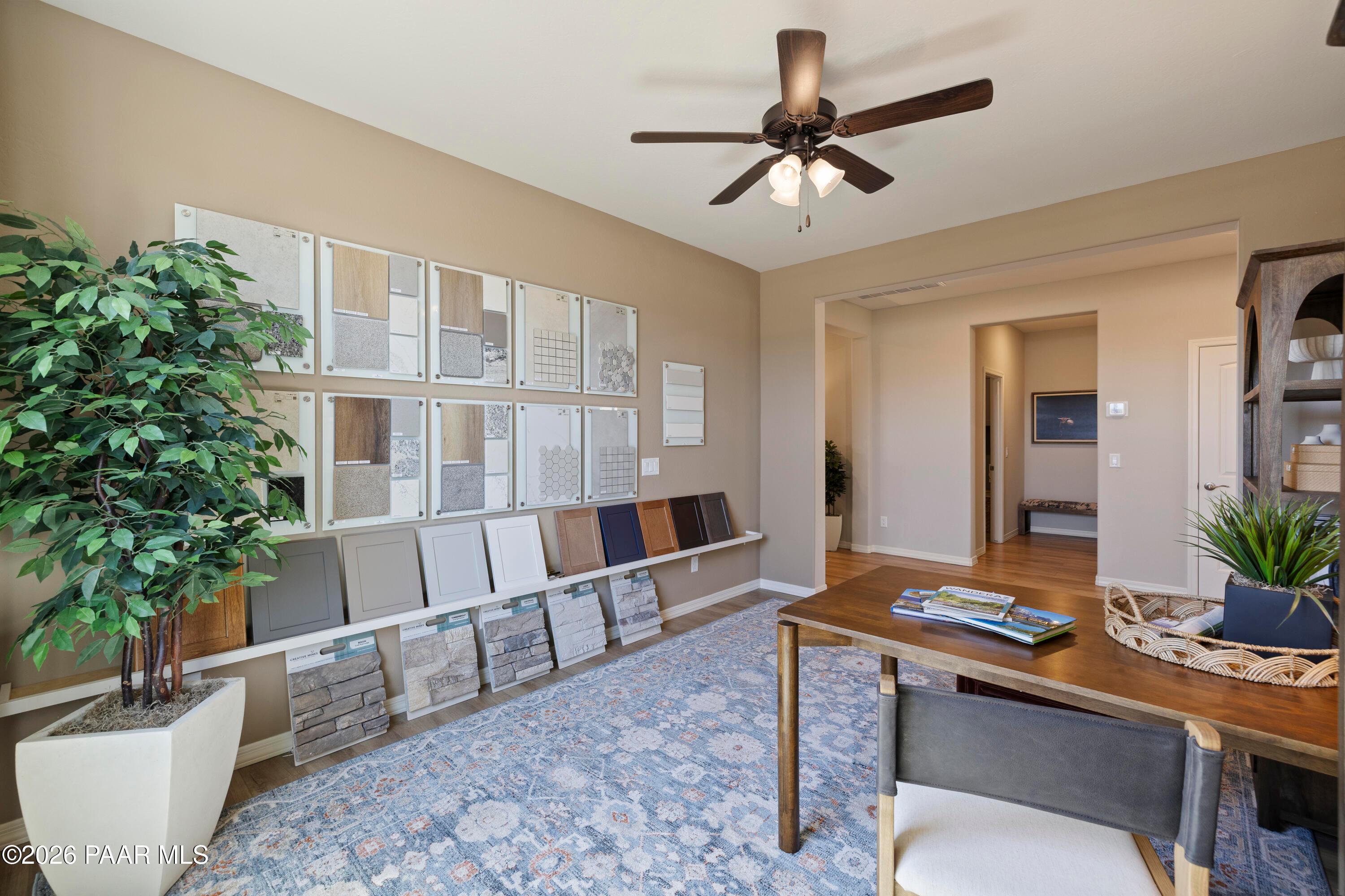 Design center room with material samples and interior finishes for Davidson Homes at Pronghorn Ranch, Prescott Valley.