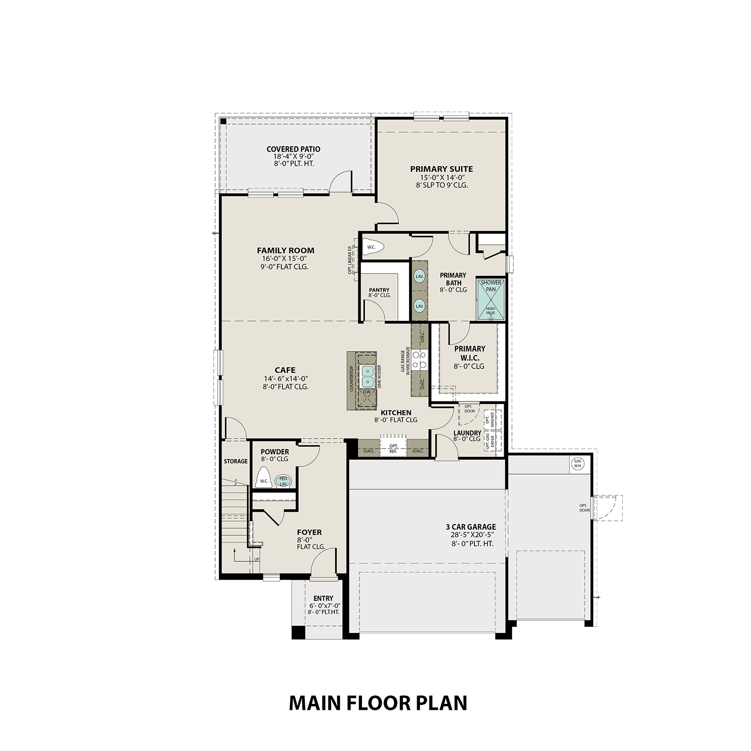The Tierra A With 3-Car Garage Main Floor Plan
