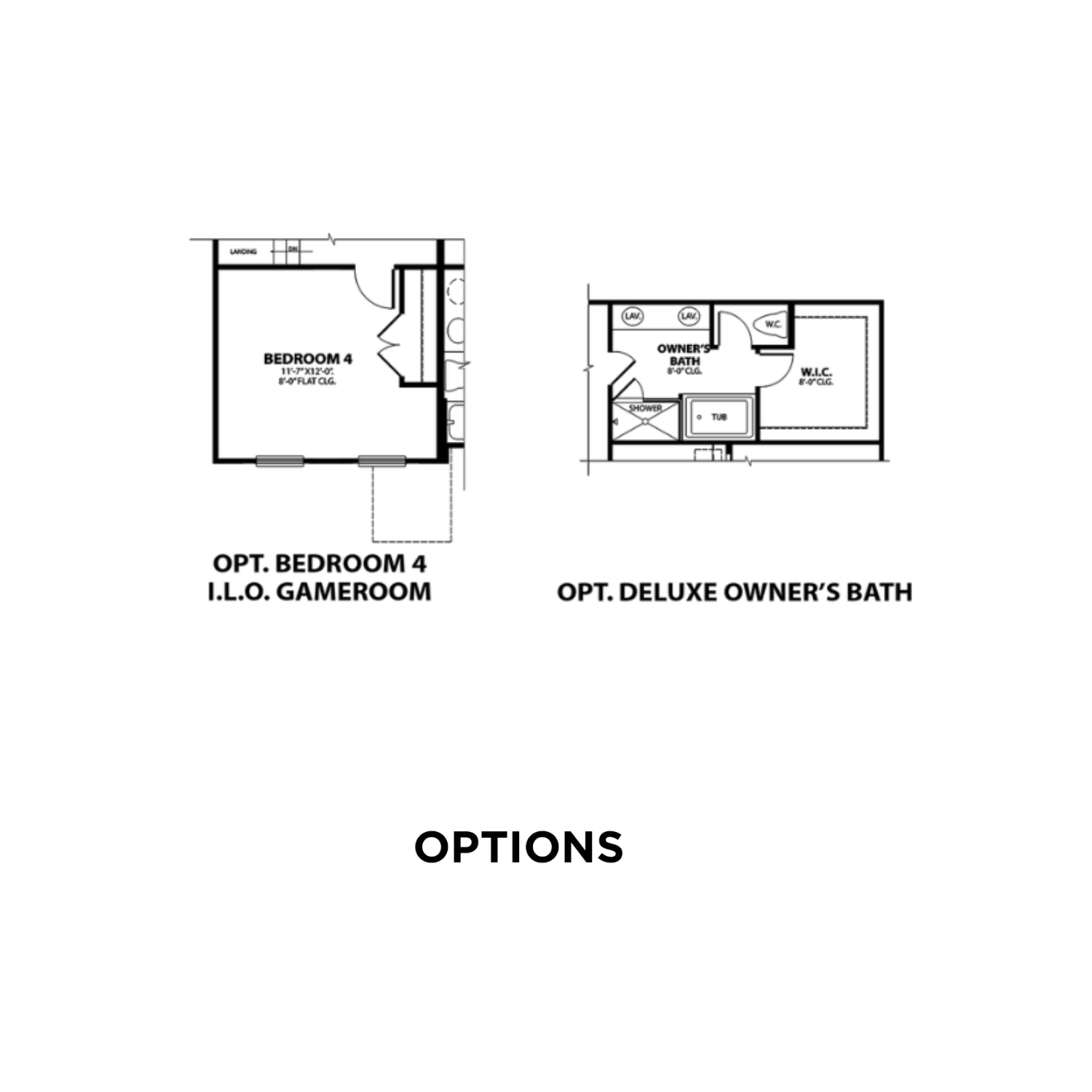 Upper level floor plan options for The Logan C home: optional Bedroom 4, loft game room, and deluxe owner's bath