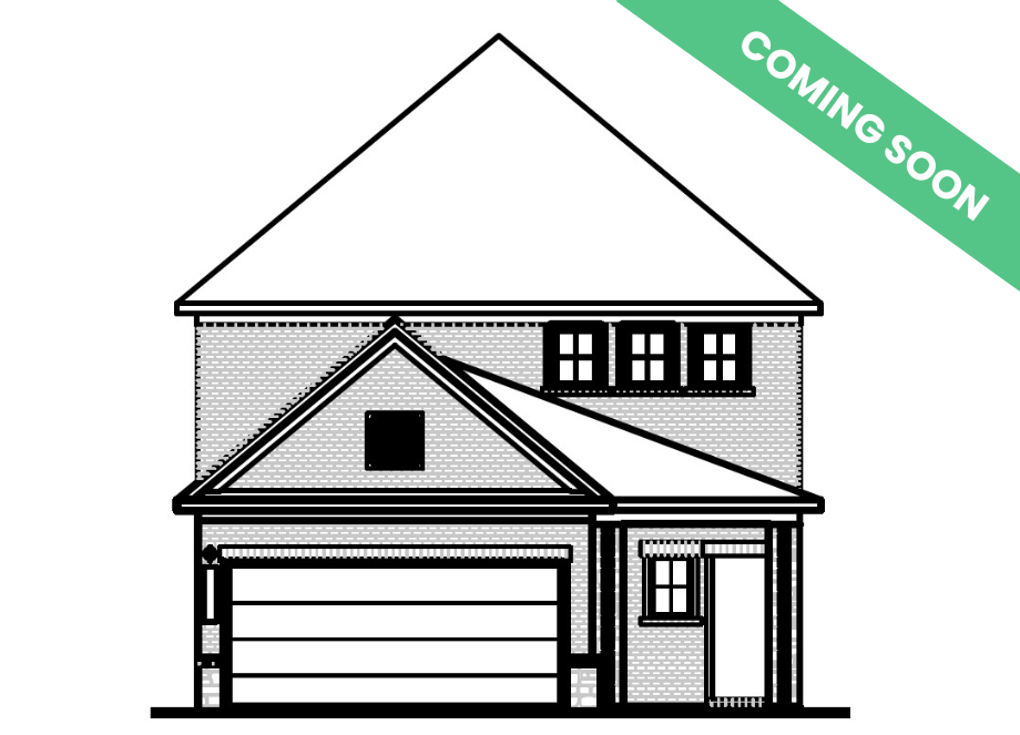 Brick and shingle exterior of The Pinecrest K, a 2-story single-family home design with 2-car garage in Cartersville, GA.