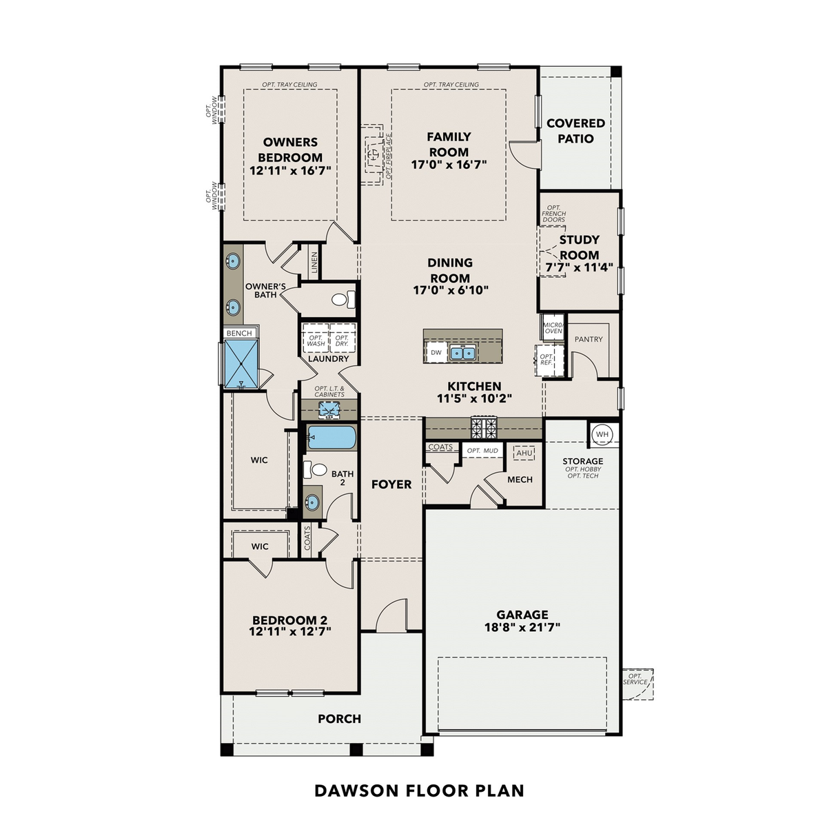 1 - The Dawson A floor plan layout for 1653 Juniper Berry Way in Davidson Homes' Kelly Preserve community.