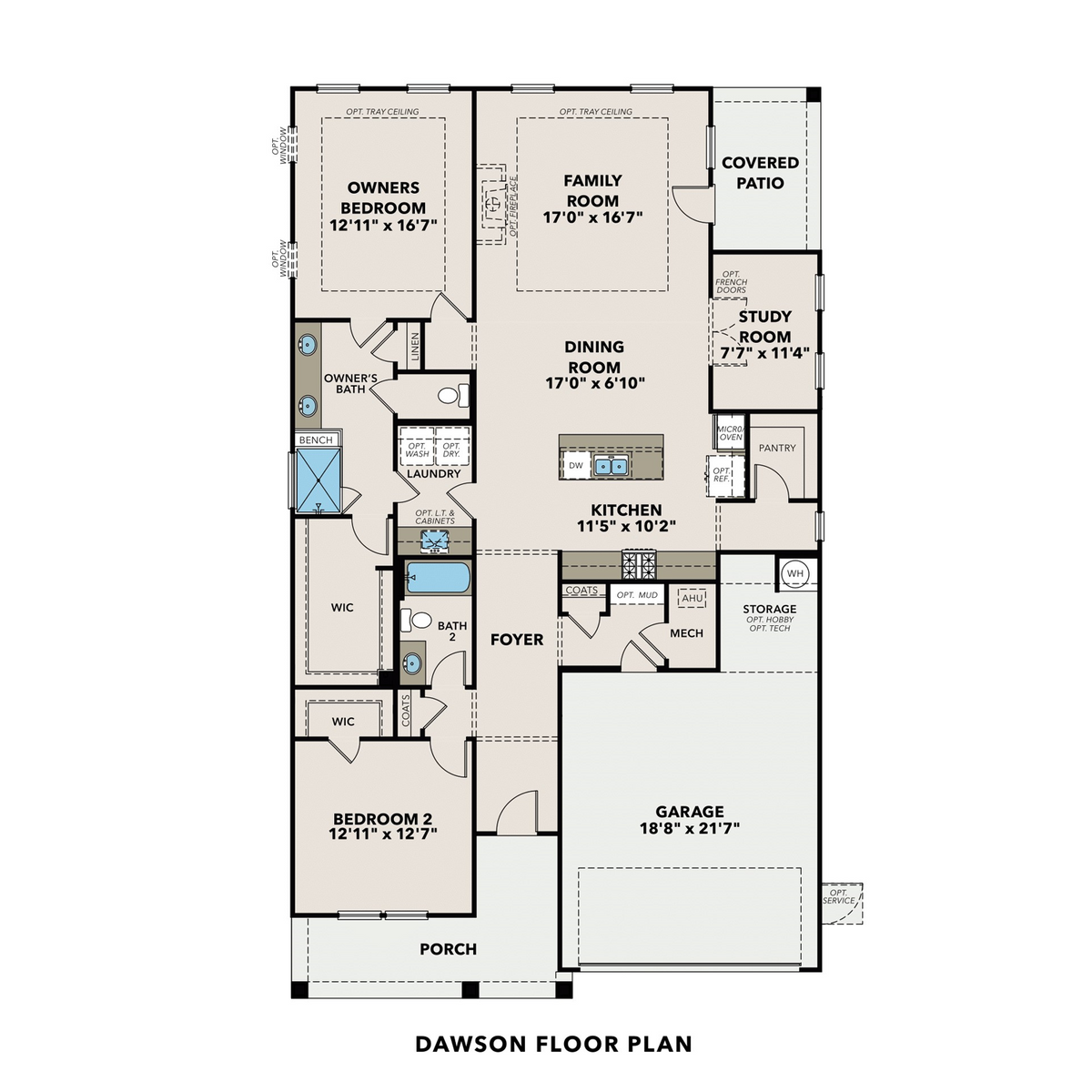 1 - The Dawson B buildable floor plan layout in Davidson Homes' Kelly Preserve community.