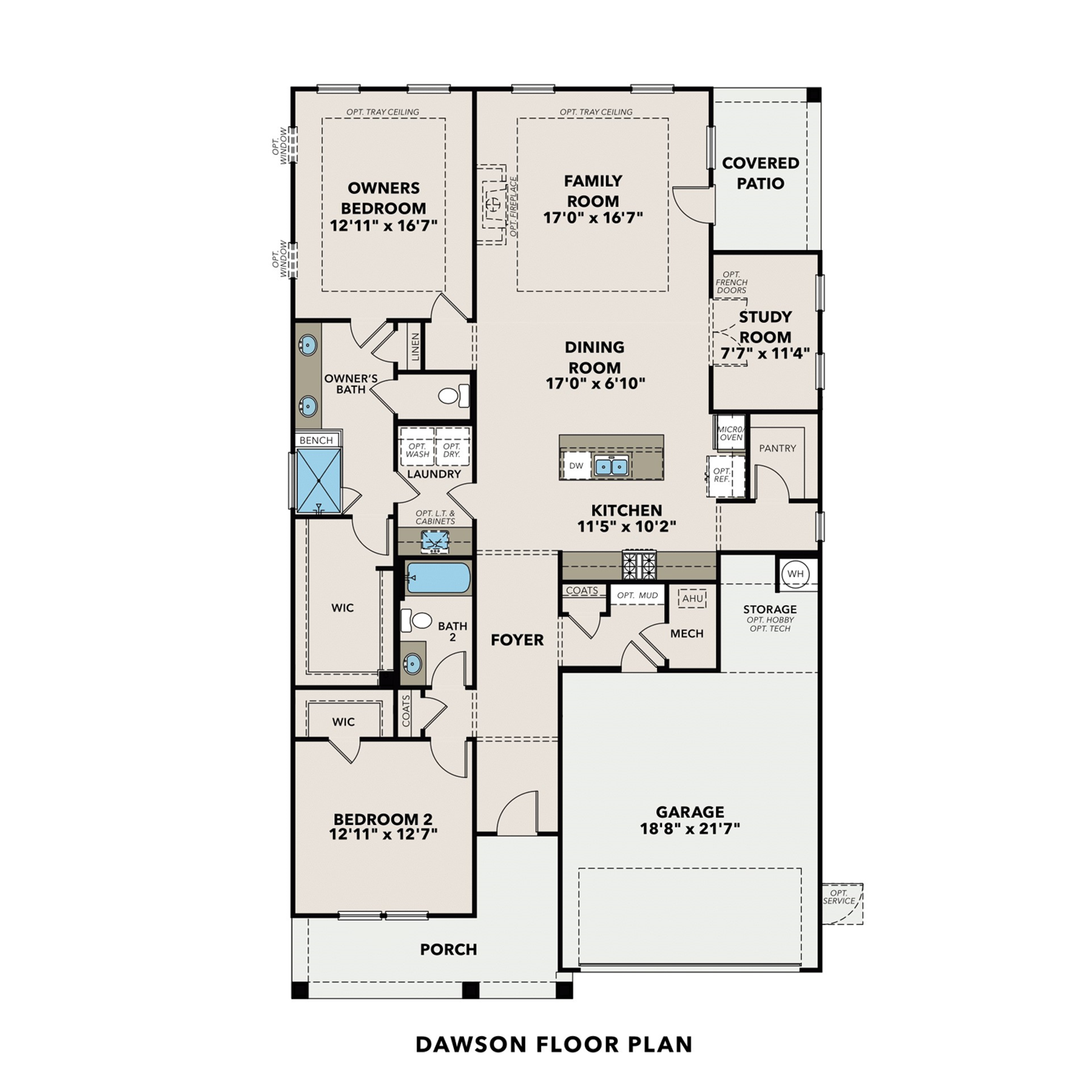 1 - The Dawson A buildable floor plan layout in Davidson Homes Homes' Kelly Preserve community.