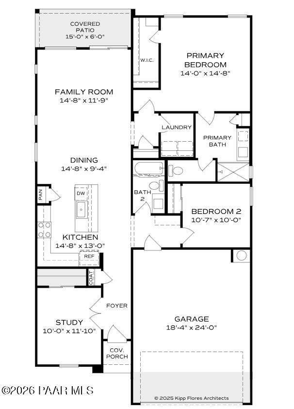 The Coronado A floor plan: 1,434 sq ft, 3-bedroom, 2-bath home layout with 2-car garage in South Ranch, Prescott, AZ.