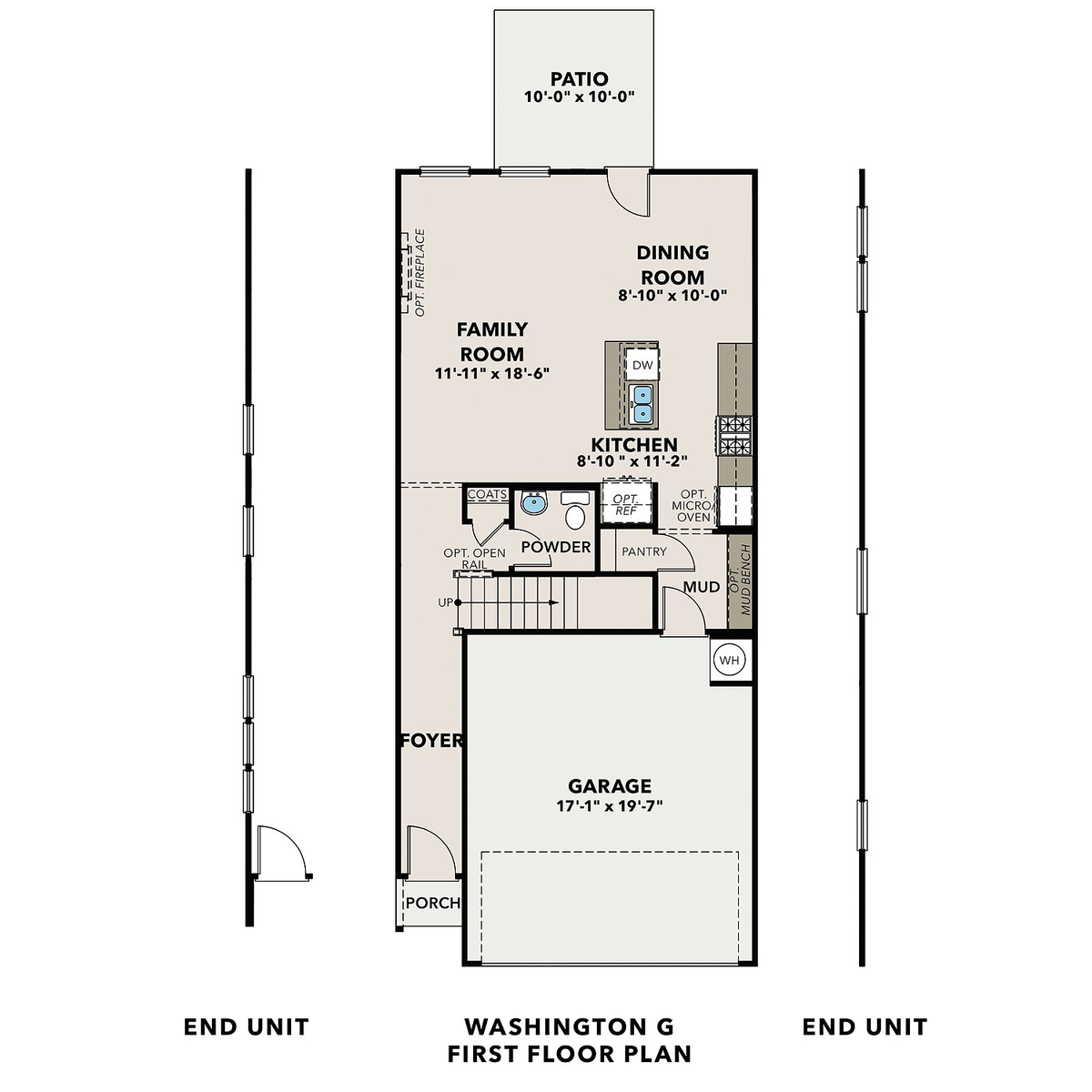 1 - The Washington H- Townhome floor plan layout for 520 Red Terrace in Davidson Homes' Rosehill Townhomes community.
