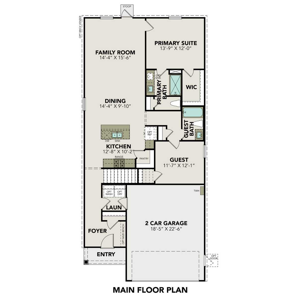 1 - The Sabine Brick buildable floor plan layout in Davidson Homes' Lakes at Black Oak community.