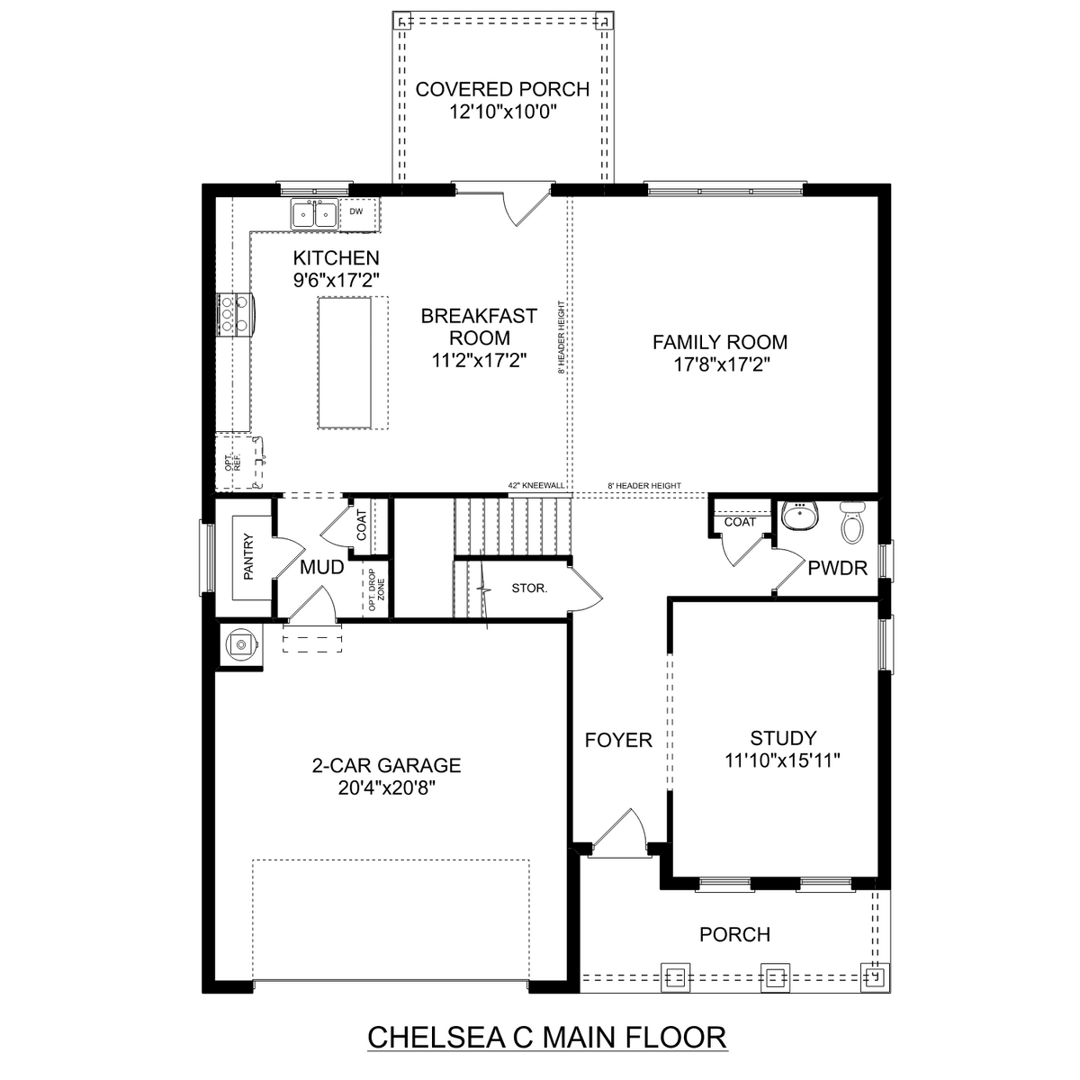 1 - The Chelsea C buildable floor plan layout in Davidson Homes' Walker's Hill community.