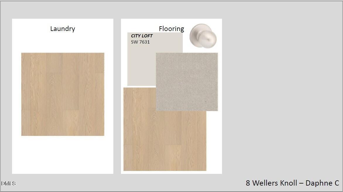 Wood flooring samples in oak tones and light gray for laundry room in Davidson Homes The Daphne C, Wellers Knoll, Lillington, NC