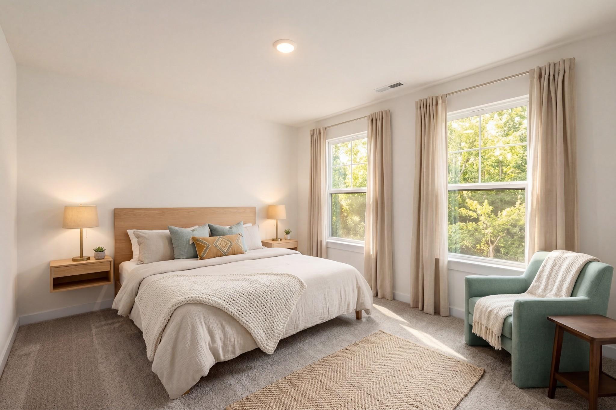 Bright, spacious bedroom in The Henry C floor plan at Benders Cove, Mt. Juliet, featuring neutral decor and natural light.
