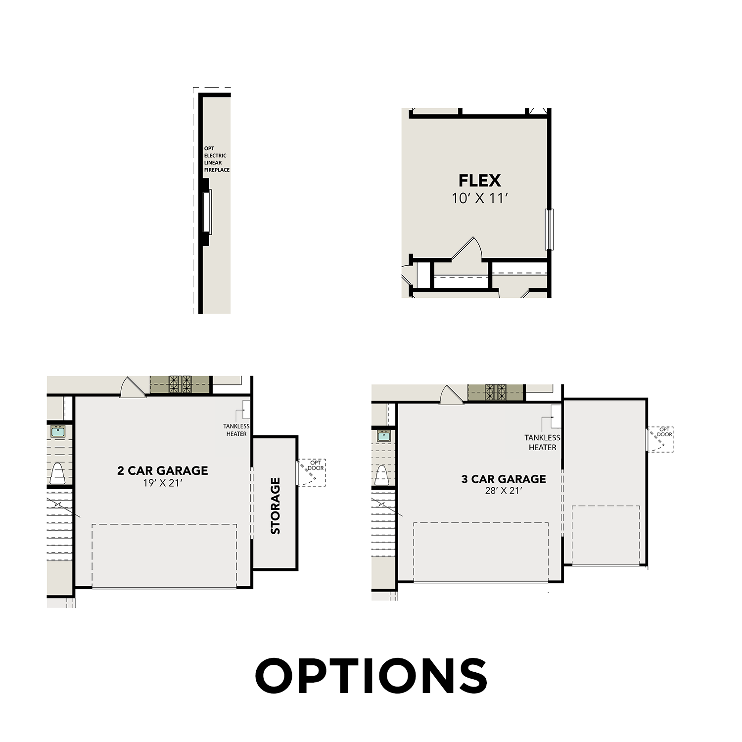 Optional garage, flex room