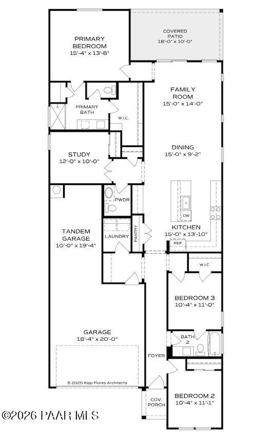 Floor plan of The Nantucket B by Davidson Homes: 4-bed, 2.5-bath, 1,845 sq ft home with 3-car garage in Prescott, Arizona