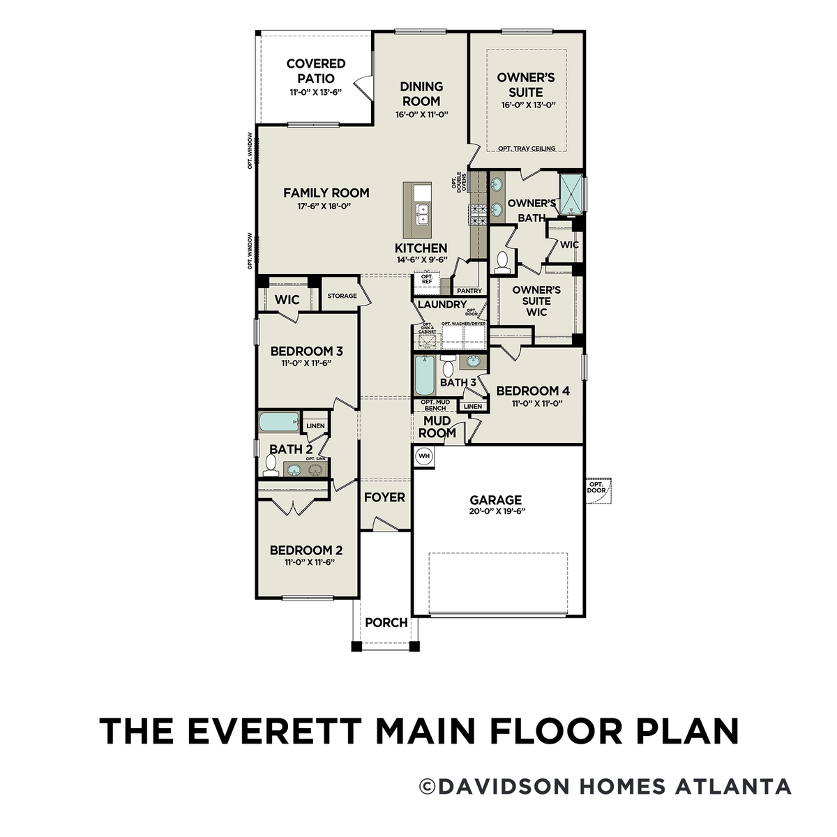 1 - The Everett A buildable floor plan layout in Davidson Homes' Riverwood community.