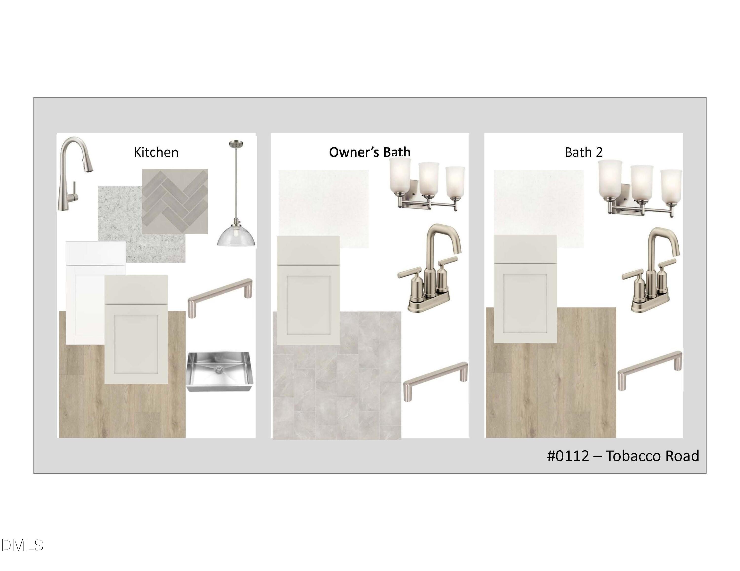 Modern kitchen fixtures with neutral cabinets and sink, owner's bath vanity with faucets, bath 2 elements in Davidson Homes Crawford D, Tobacco Road, Angier NC