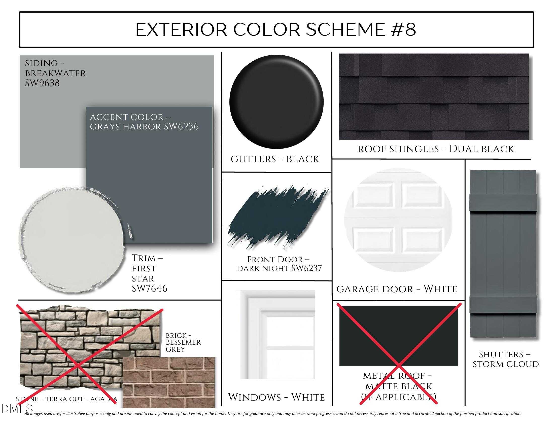 Exterior color scheme #8 with Grays Harbor gray siding, dual black roof shingles, white trim for Davidson Homes The Alexander B in Knightdale, NC