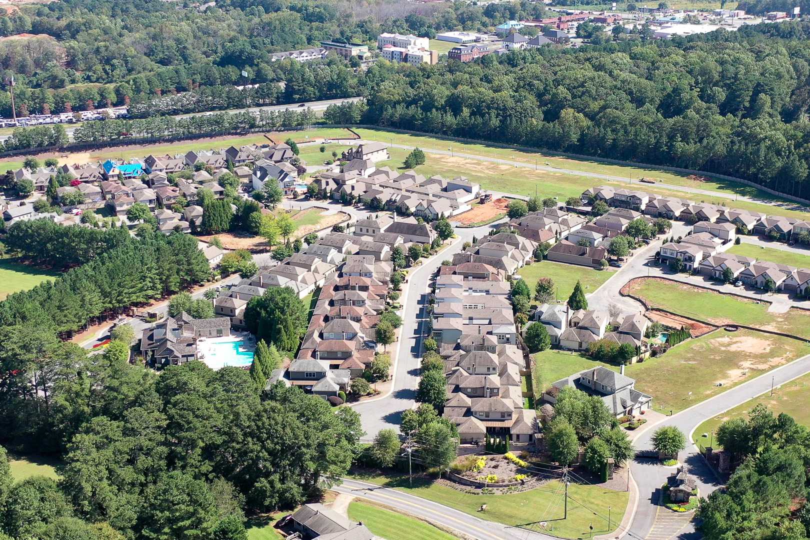 Drone Photo of Villages at Towne Lake Community in Woodstock, Georgia