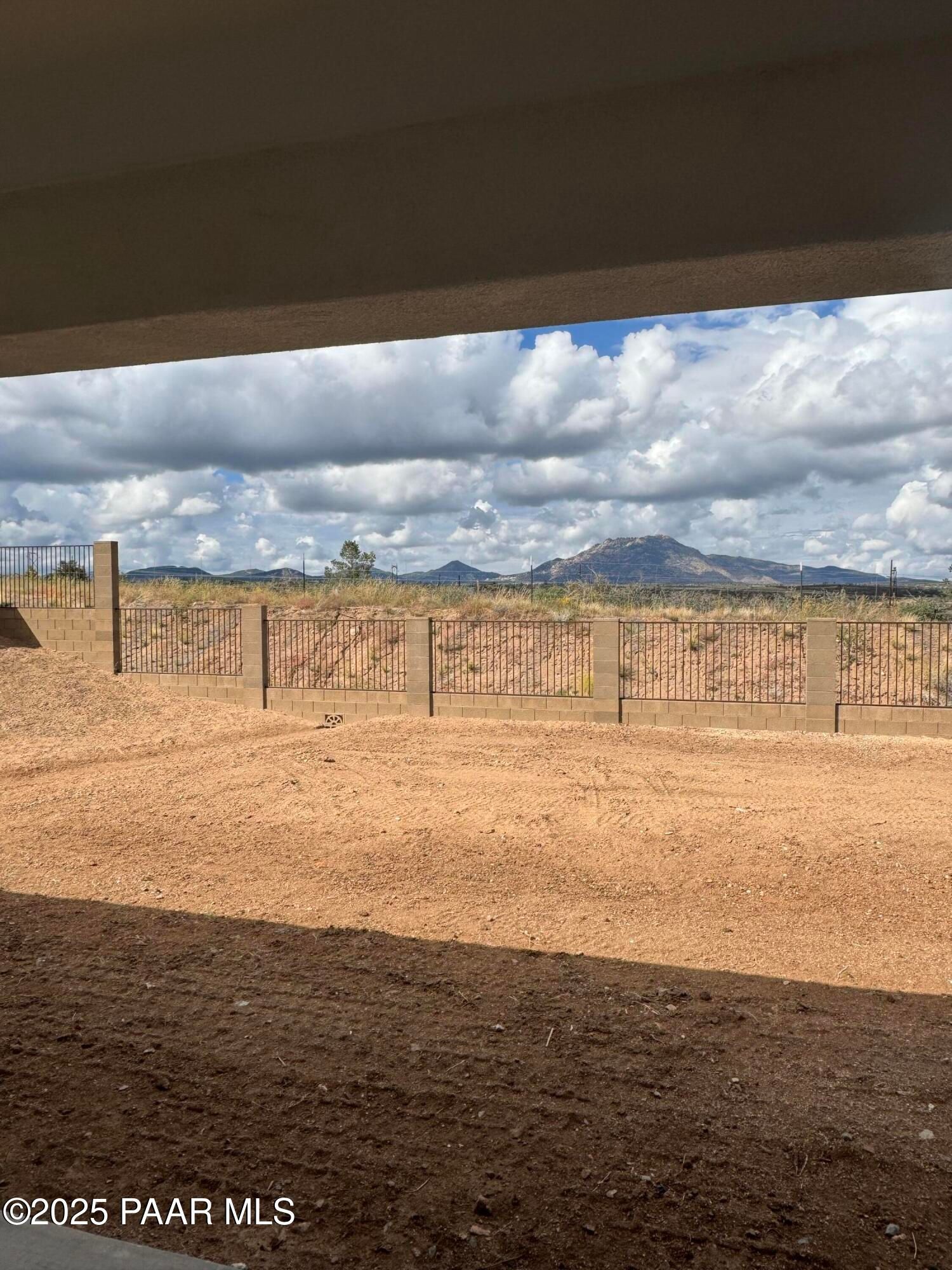 Scenic desert mountain view from covered back patio in 3-bedroom Davidson Homes The Monarch E, Westwood, Prescott, Arizona