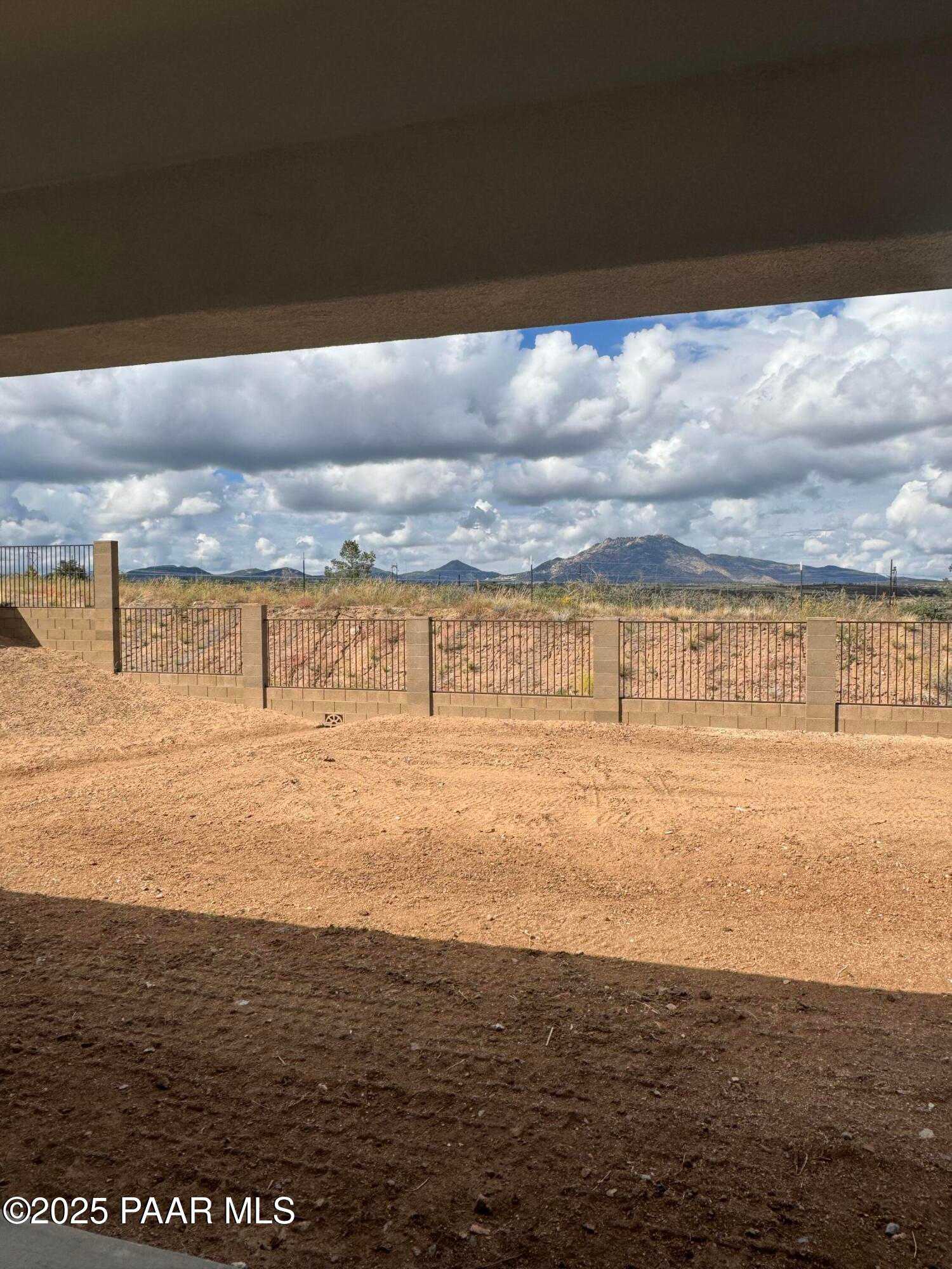 Scenic desert mountain view from covered back patio in 3-bedroom Davidson Homes The Monarch E, Westwood, Prescott, Arizona