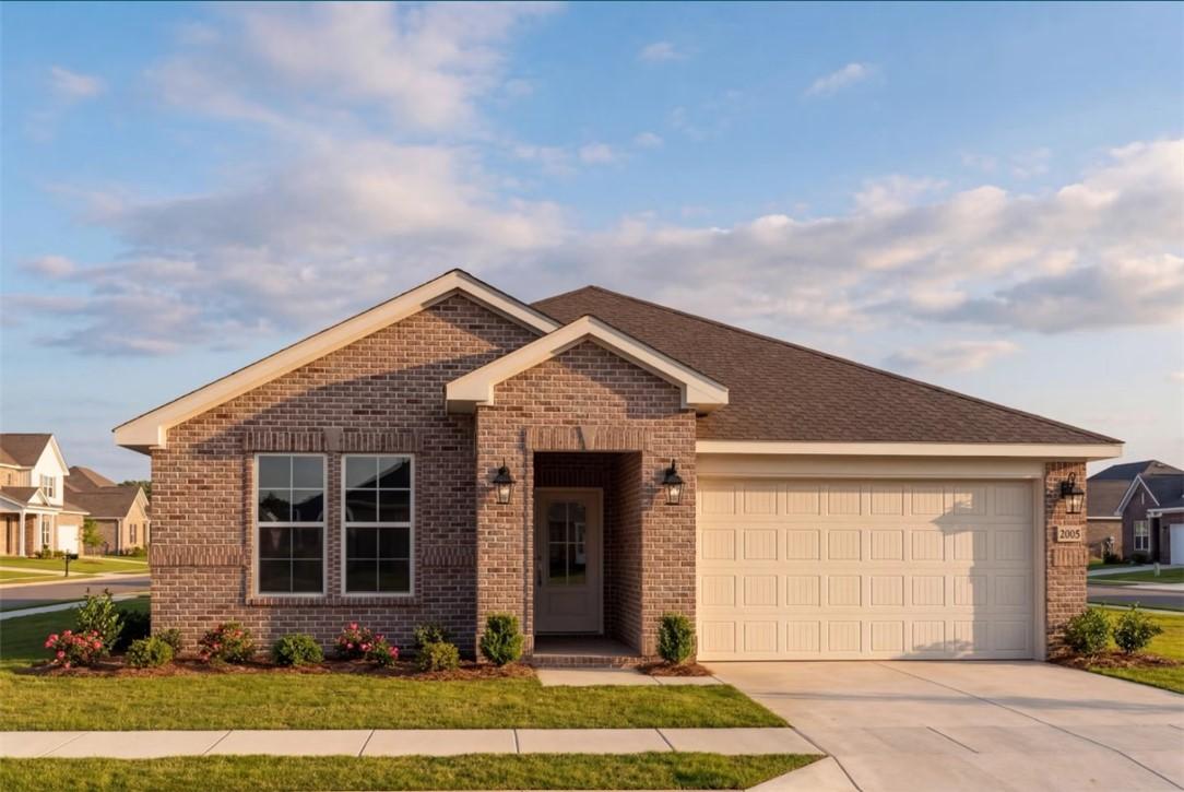 The Luna D floor plan by Davidson Homes: 1-story brick exterior, 2-car garage, Links Crossing, Auburn, Alabama.